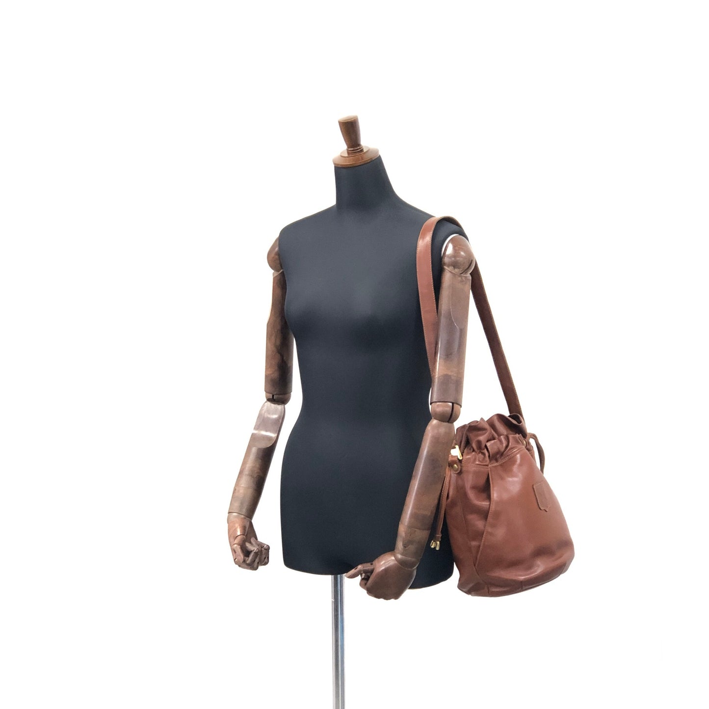 CELINE Blason Leather Drawstring Shoulder bag Brown Vintage 2hgzv7