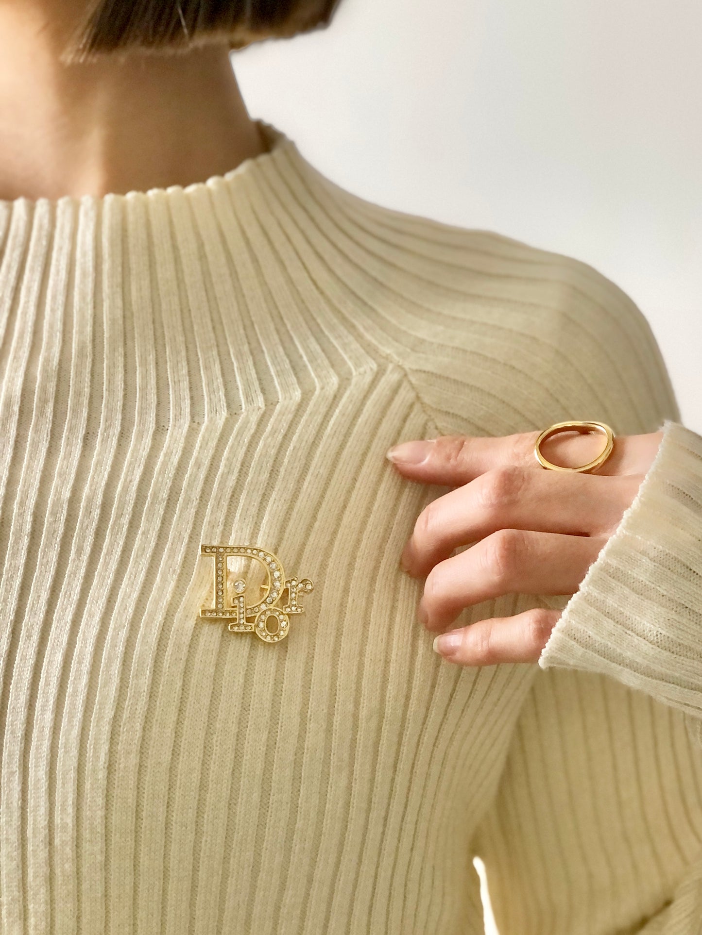 Christian Dior 標誌水鑽胸針金色復古 niyya8