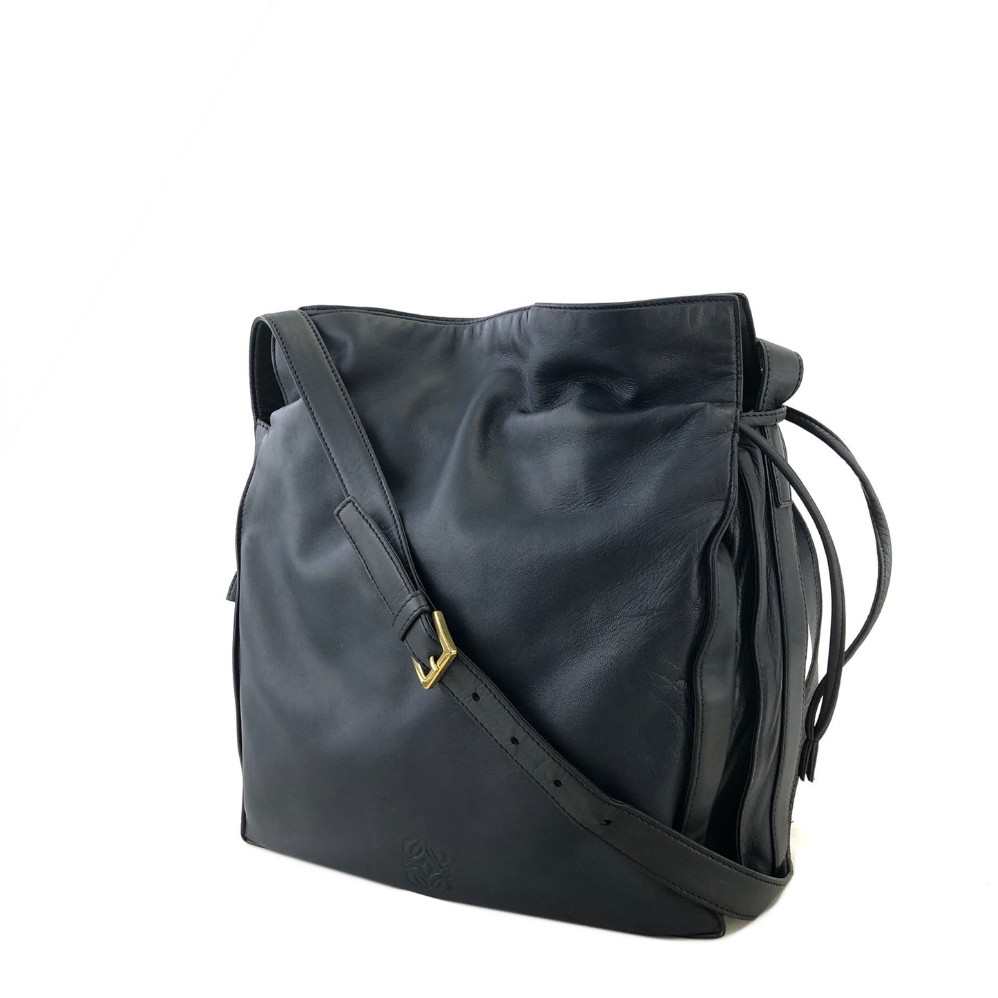 LOEWE Anagram Leather Drawstring Shoulder bag Navy Vintage sdi4rd