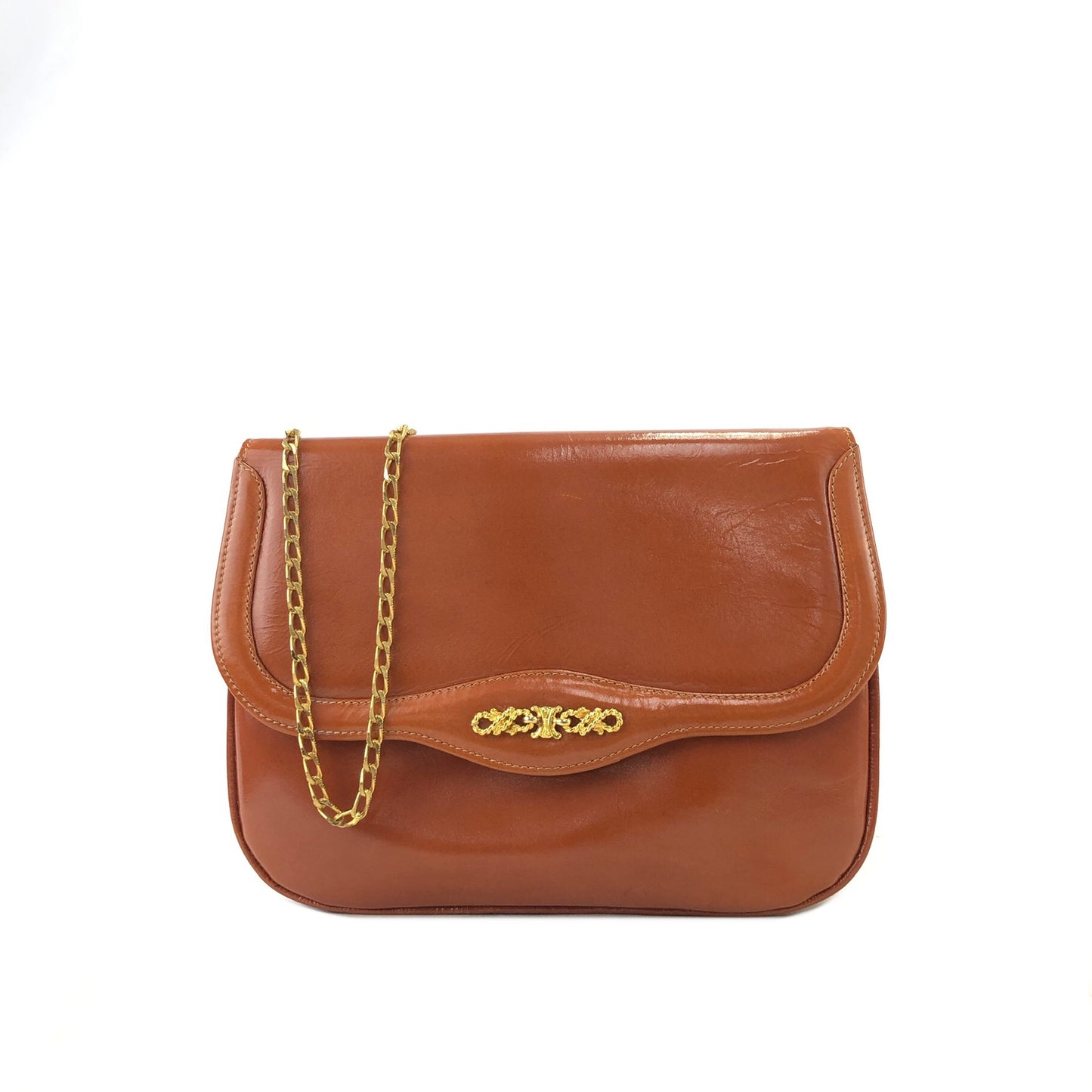 CELINE Triomphe Chain Leather Shoulder bag Brown Vintage tbugmc