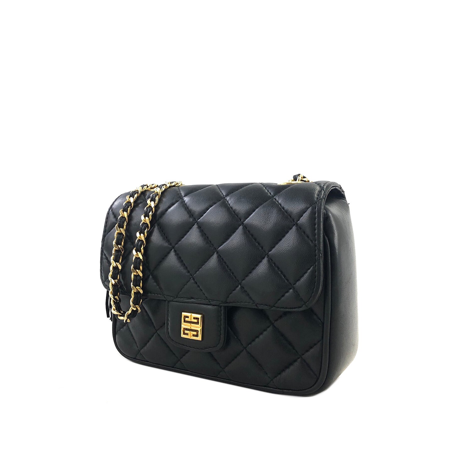 GIVENCHY 標誌圖案流蘇絎縫皮革肩背包 黑色復古 cygn3n