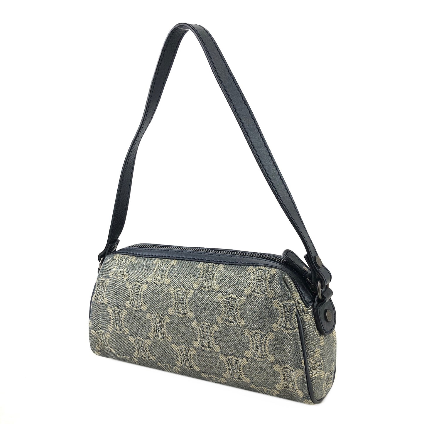 CELINE Paris Macadam Denim Hobobag Handbag Light Blue Vintage sb655g