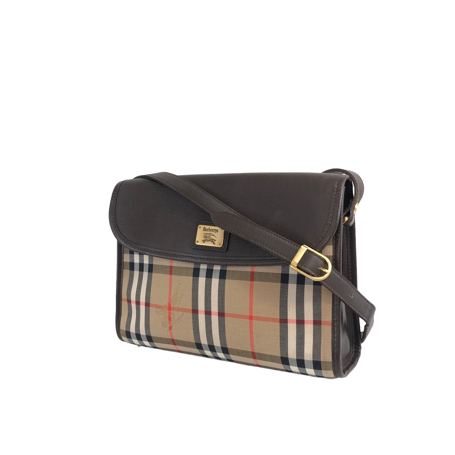 BURBERRY Classic Check Canvas Leather Shoulder bag Beige Brown Vintage sxruwc