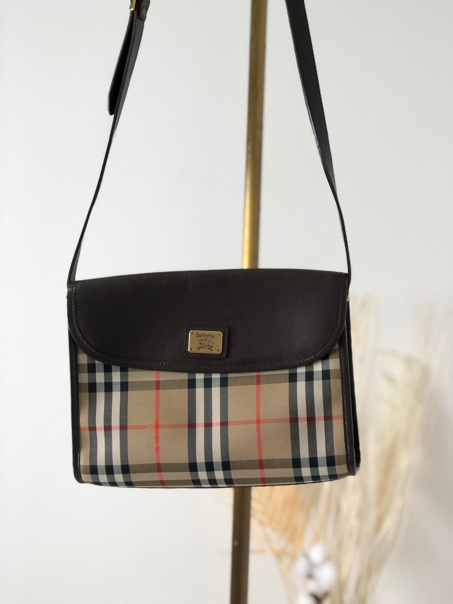 BURBERRY Classic Check Canvas Leather Shoulder bag Beige Brown Vintage sxruwc