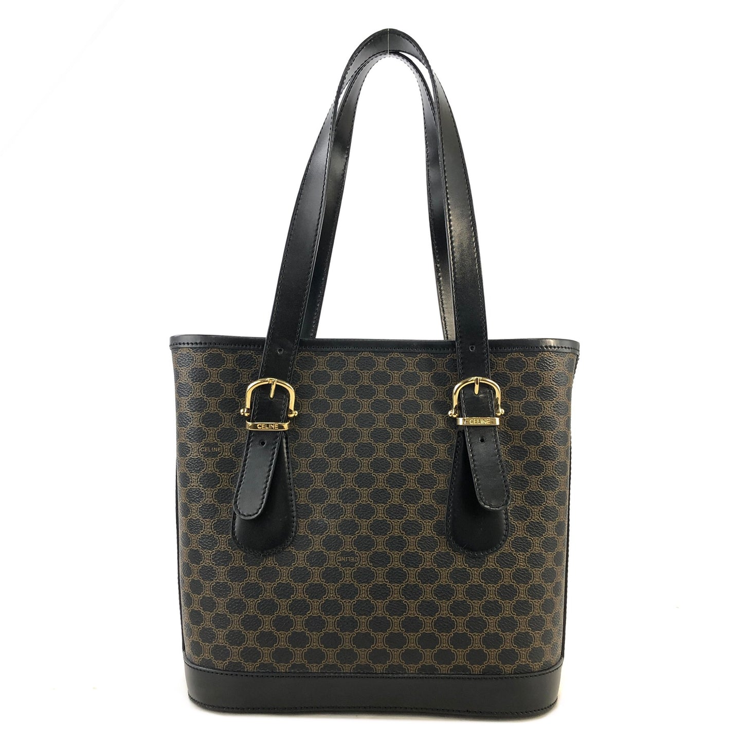 CELINE Macadam Leather Handbag Totebag Black Vintage at6psz