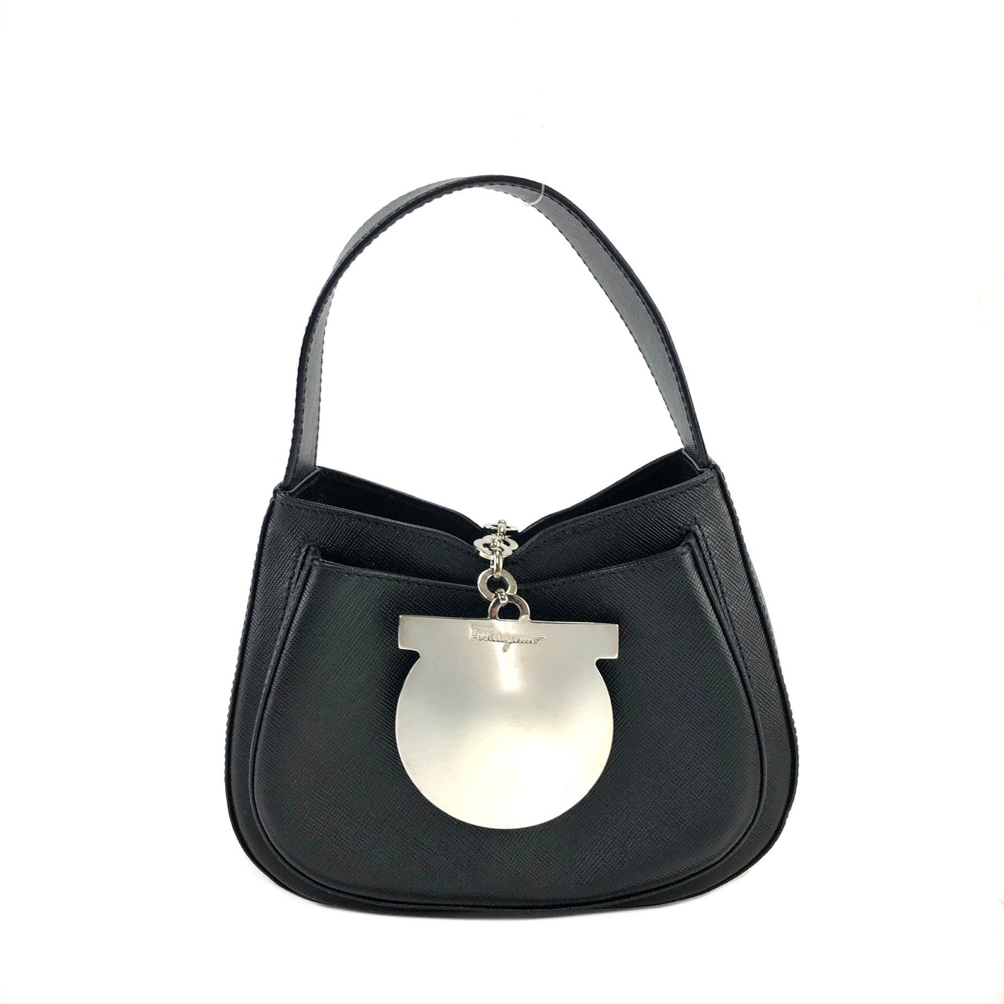 Salvatore Ferragamo Gancini Leather Handbag Minibag Black Vintage wnbrav