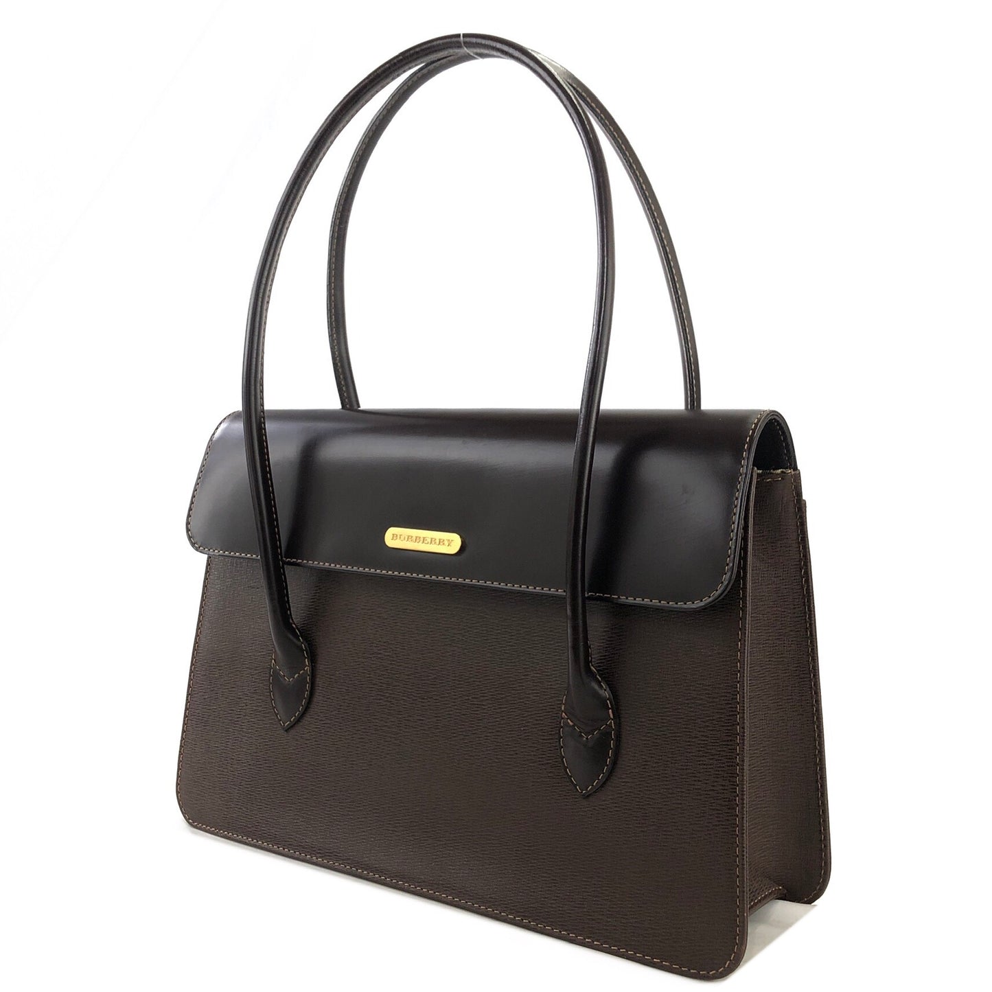 Burberrys Logo Leather Handbag Brown Vintage yxhneg
