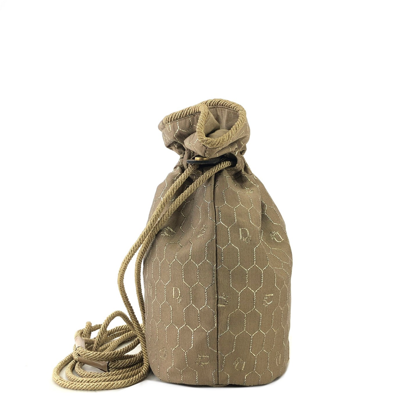 Christian Dior Honeycomb Pattern Nylon Drawstring Crossbody Shoulder bag Beige Vintage aiss5h