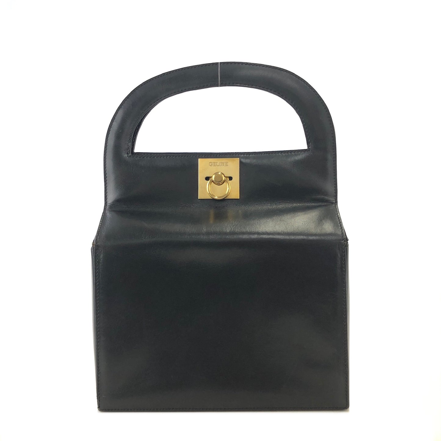 CELINE Gancini Leather Handbag Black Vintage irru2k