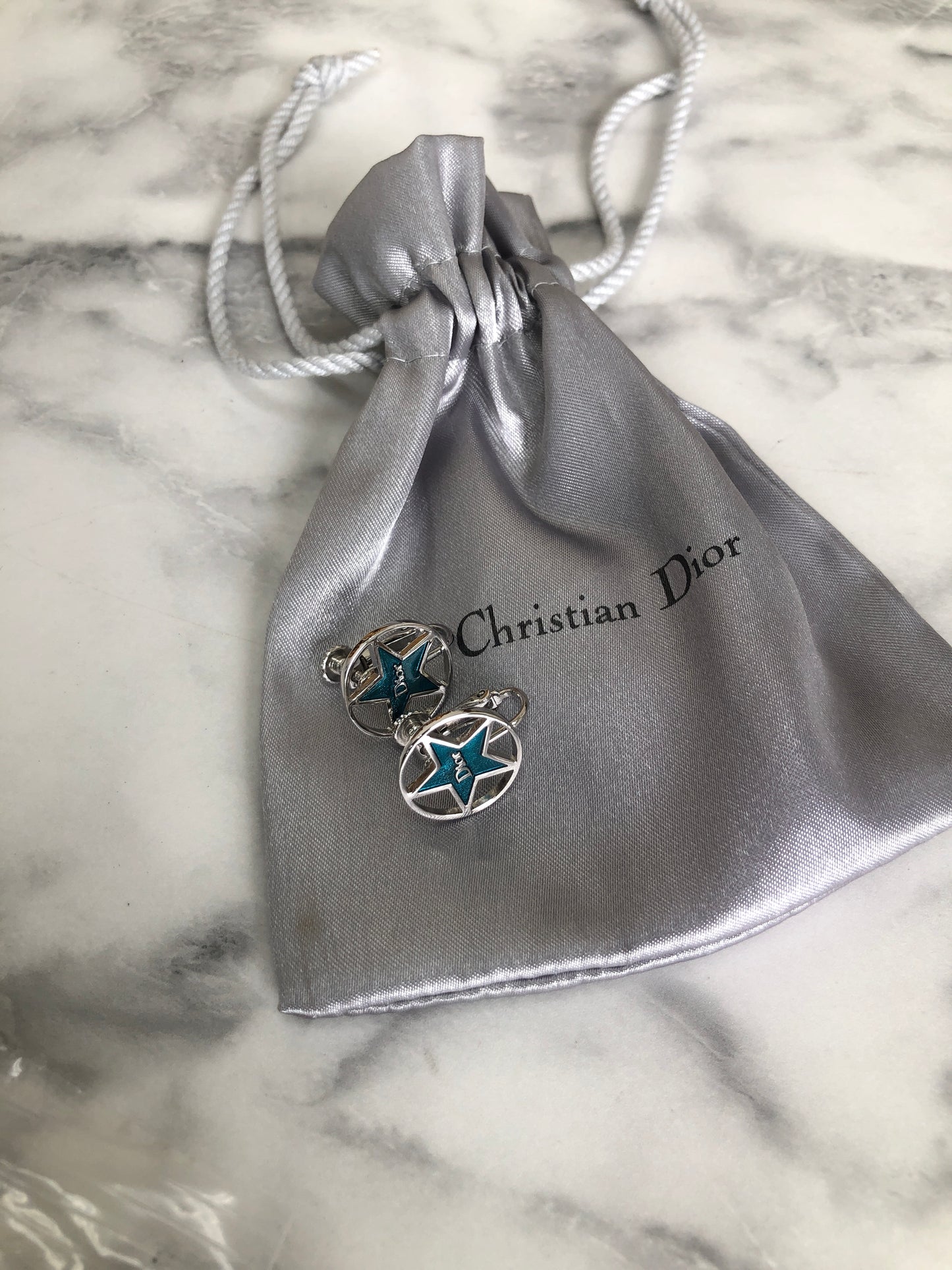 Christian Dior 標誌圓星耳環銀色復古 fkd34r