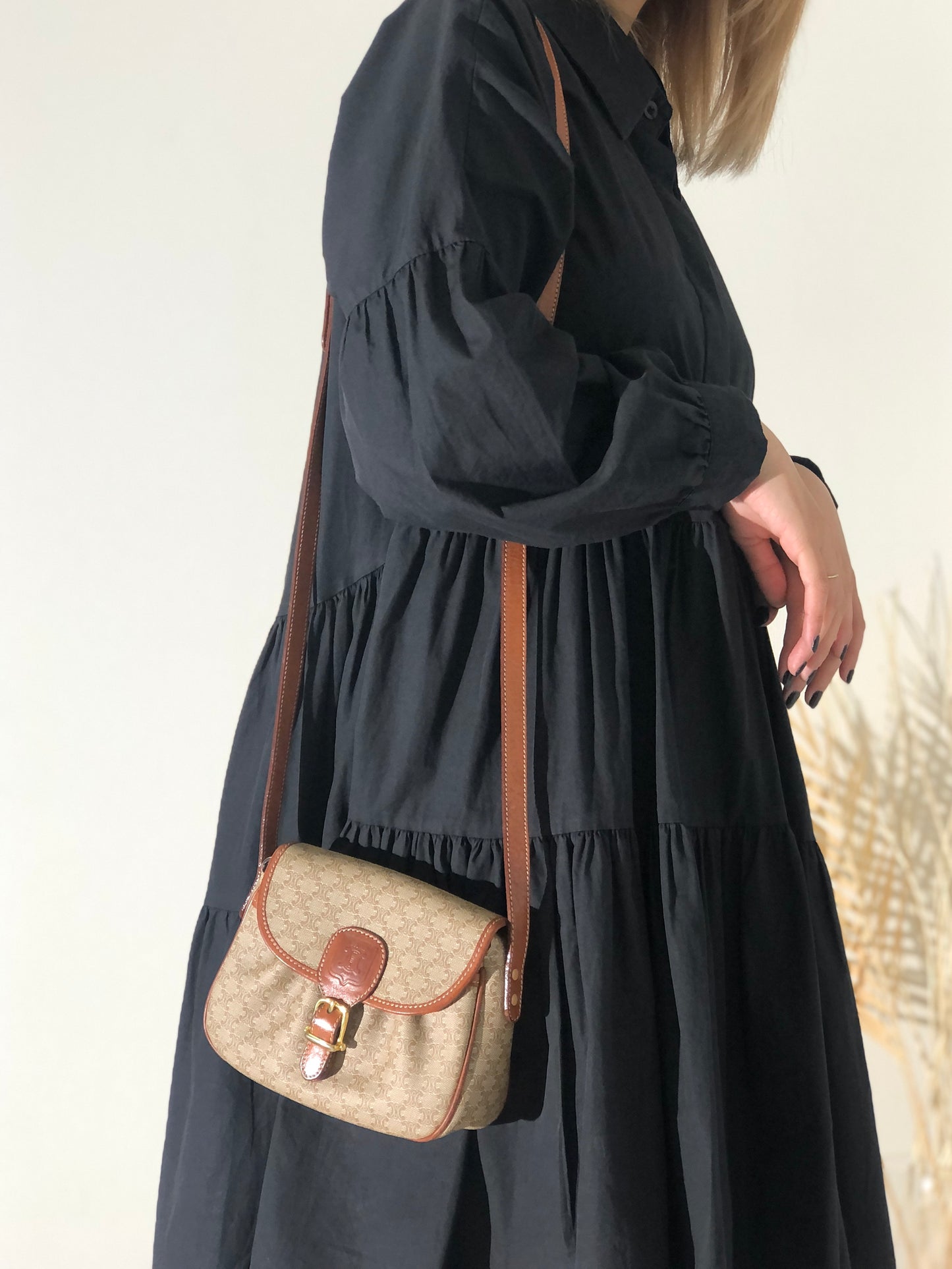 CELINE Macadam PVC Leather Shoulder bag Beige Vintage 7ujw66