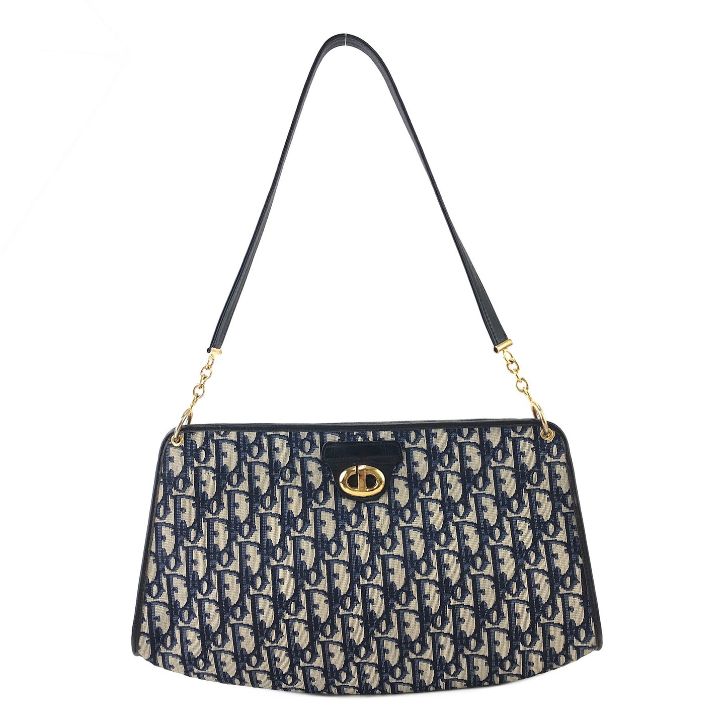 Christian Dior Trotter CD Logo Jacquard Leather Shoulder bag Navy Vintage 5f4tcg
