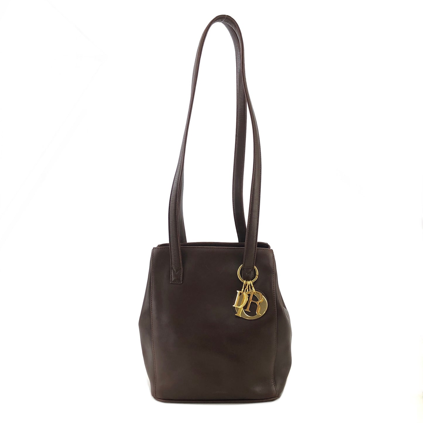 Christian Dior Logo Charm Leather Shoulder bag Brown Vintage 86wd6t
