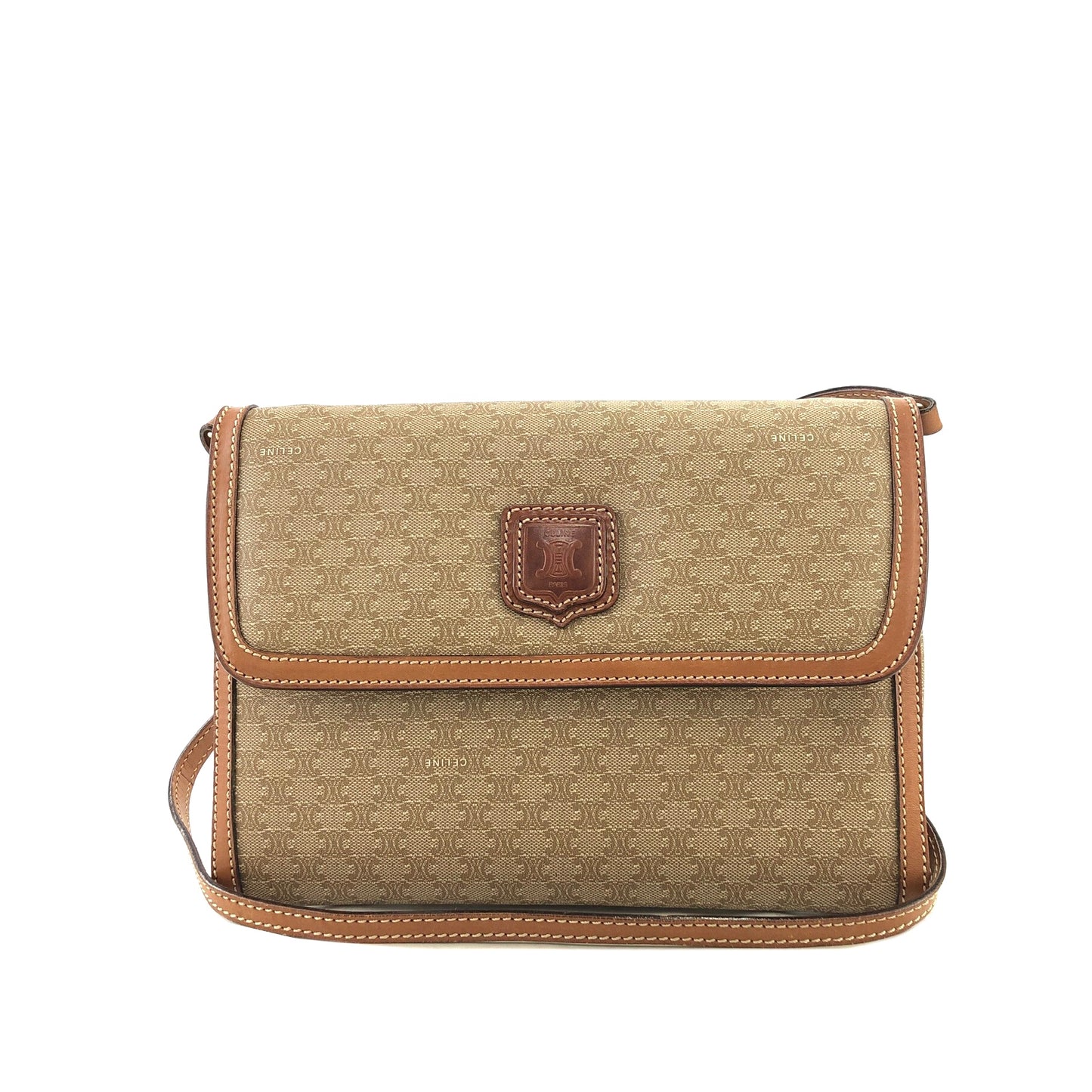 CELINE Macadam Blason Shoulder bag Beige Vintage 45hti2