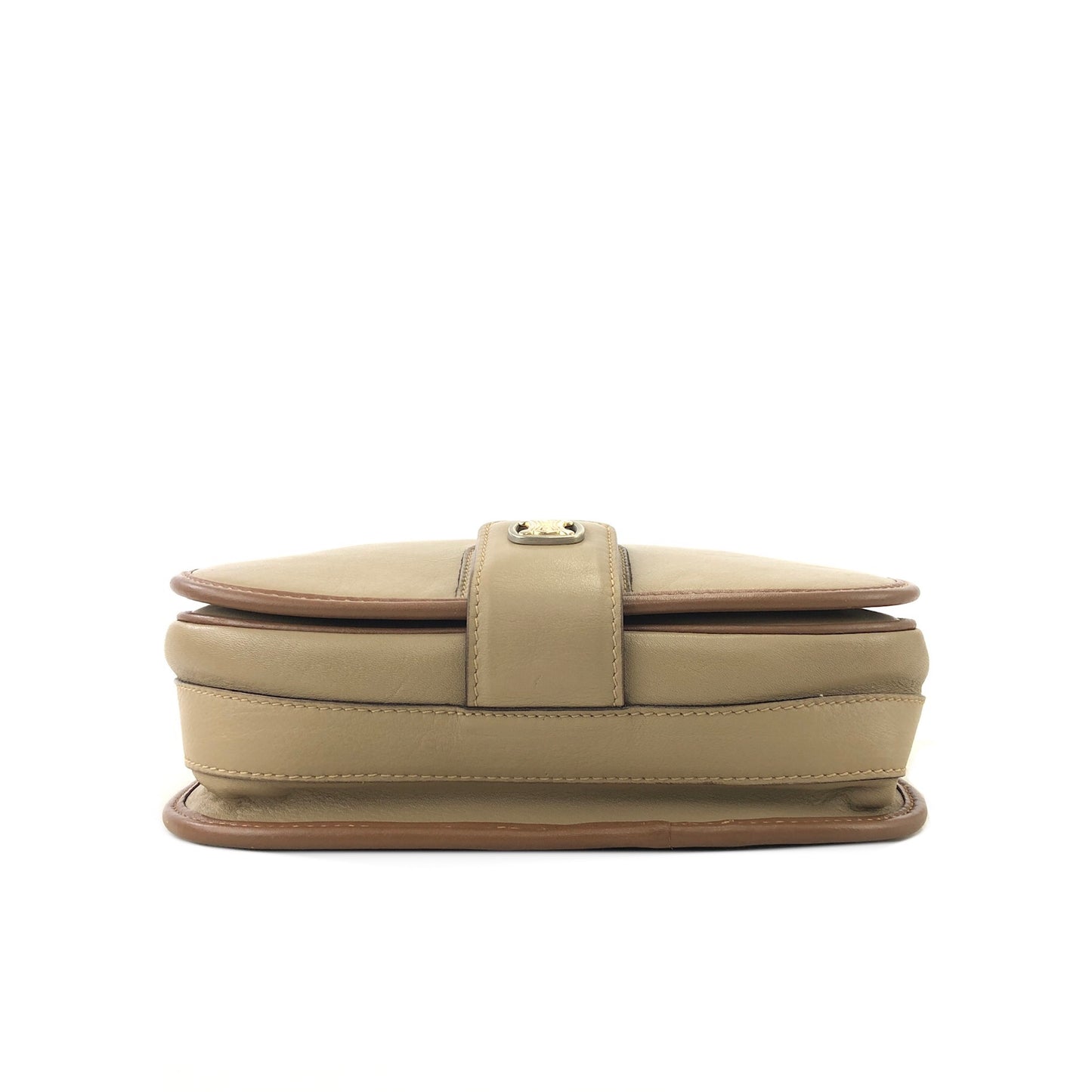 CELINE Triomphe Brown Piping Flap Leather Crossbody Shoulder bag Beige Vintage i8vt8s