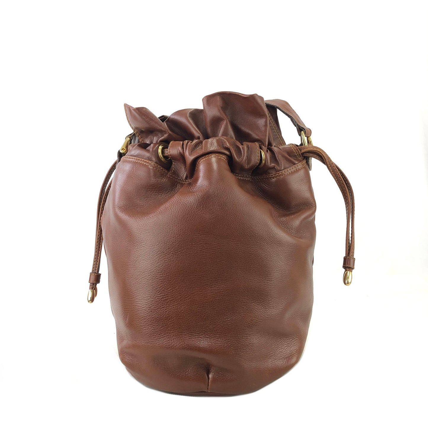CELINE Blason Leather Drawstring Shoulder bag Brown Vintage 2hgzv7