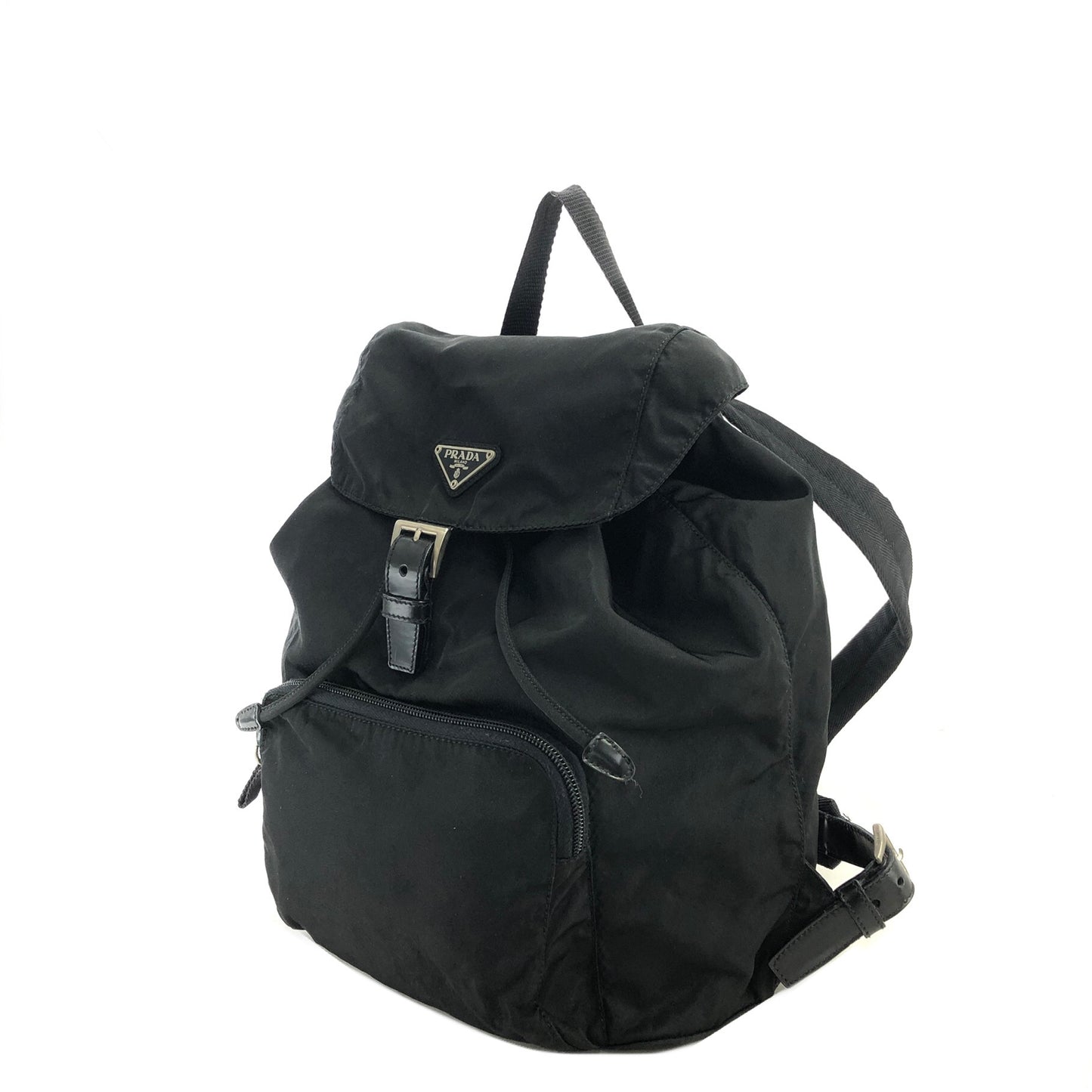 PRADA Triangle Logo Nylon Backpack Black Vintage js64pa