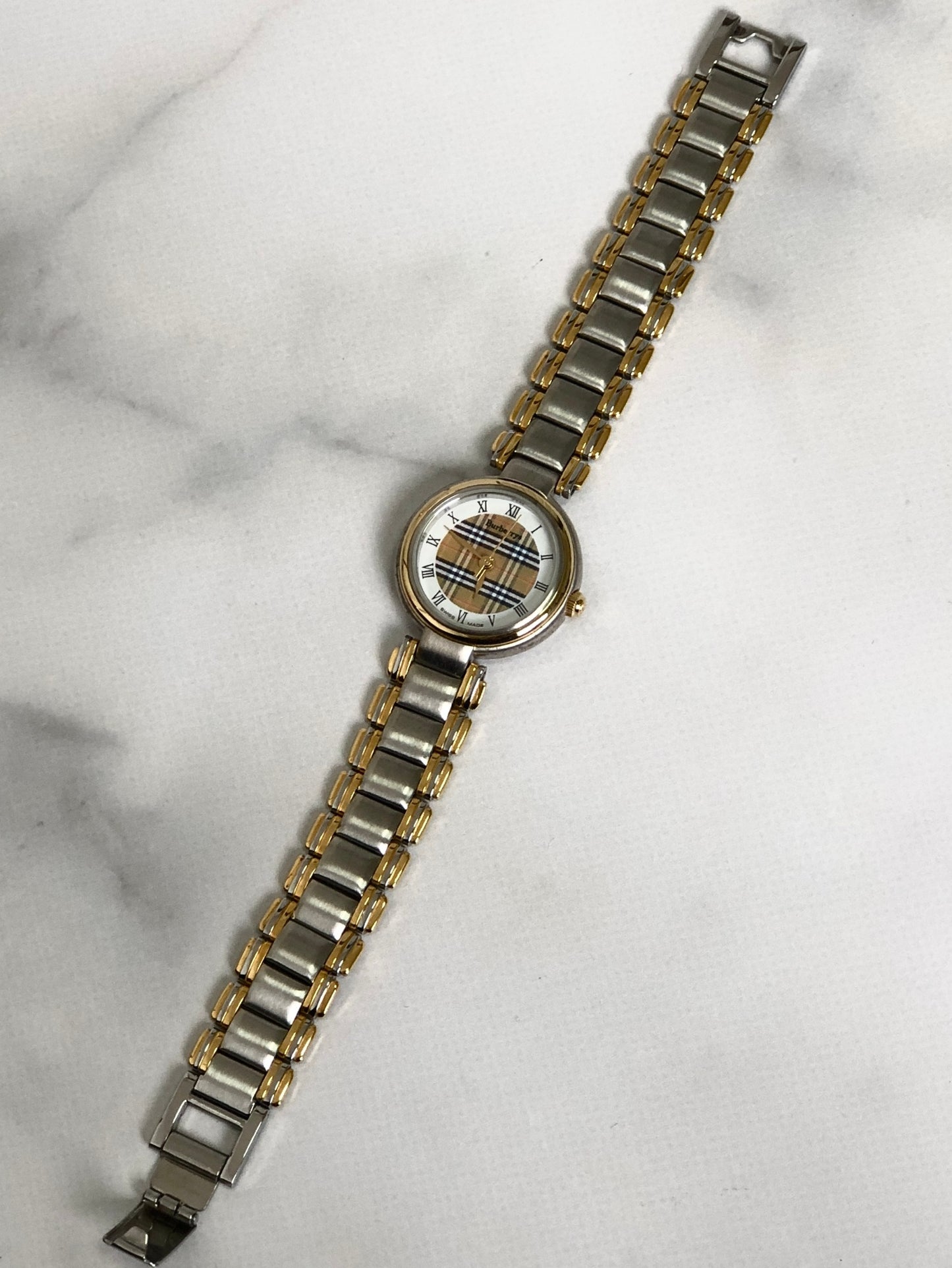 BURBERRY Check Quartz Watch Silver Vintage fm6jbh
