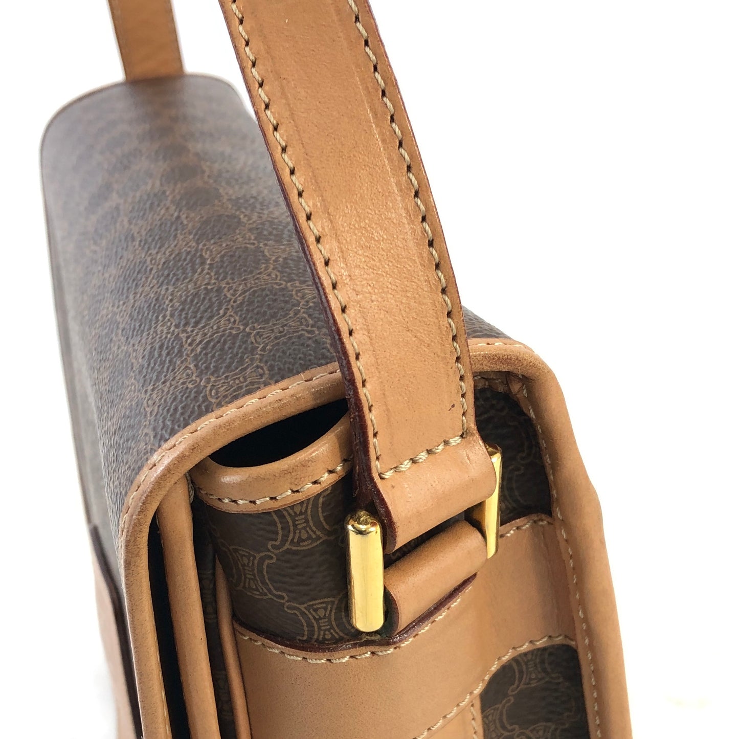 CELINE Macadam Blason Flap Shoulder bag Round bag Brown Vintage s34ak3