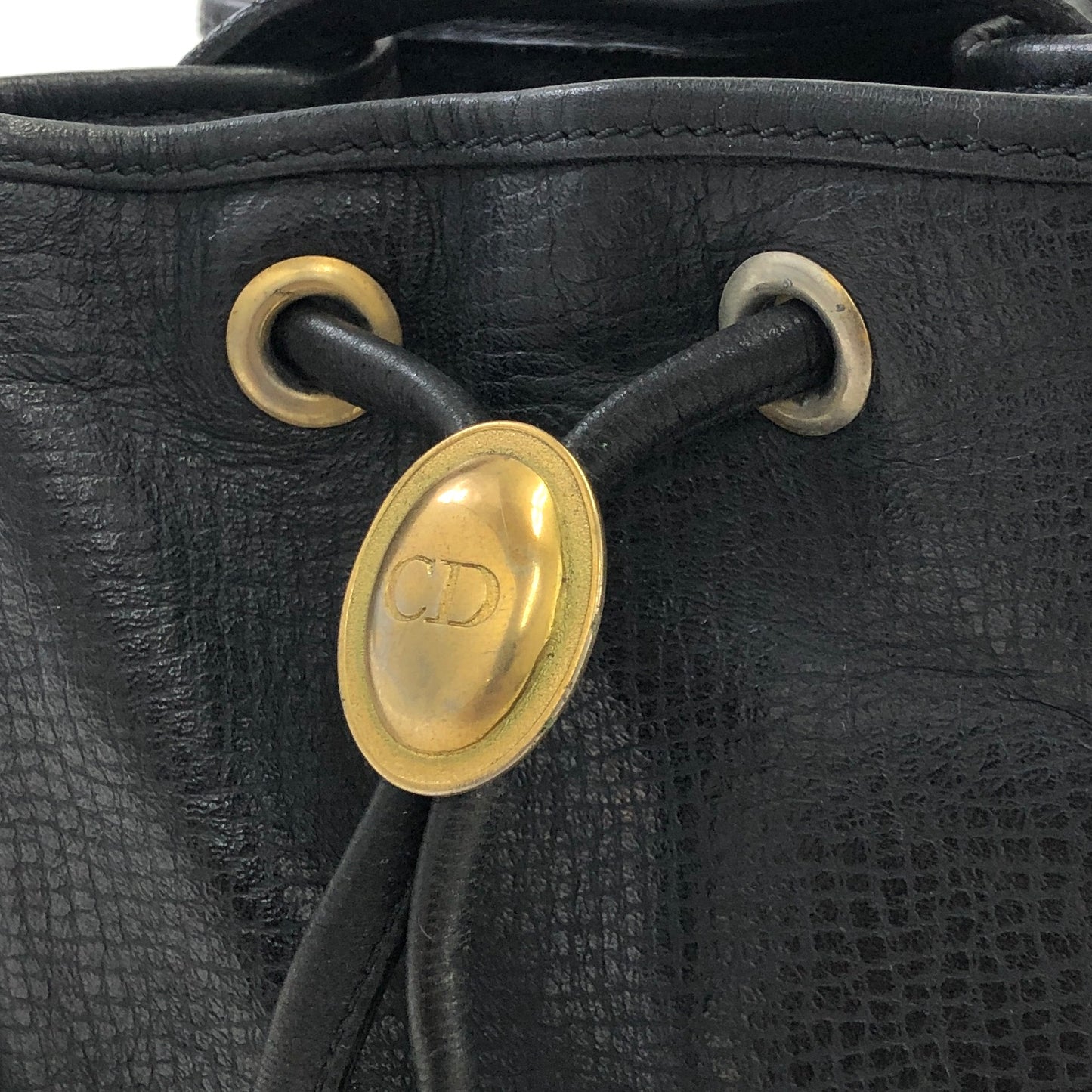 Christian Dior 標誌圖案皮革抽繩單肩包 黑色 復古 gk34h7