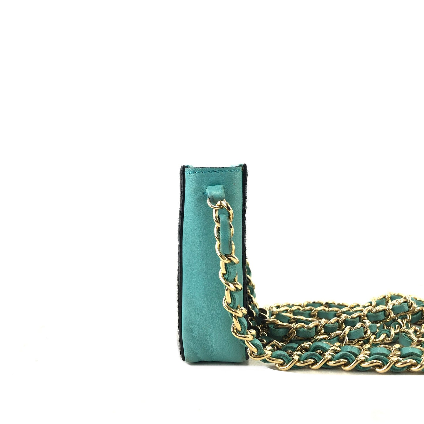CHANEL Unborn Calf Leather Chain Crossbody Shoulder bag Micro bag Turquoise Vintage 4xxvtp
