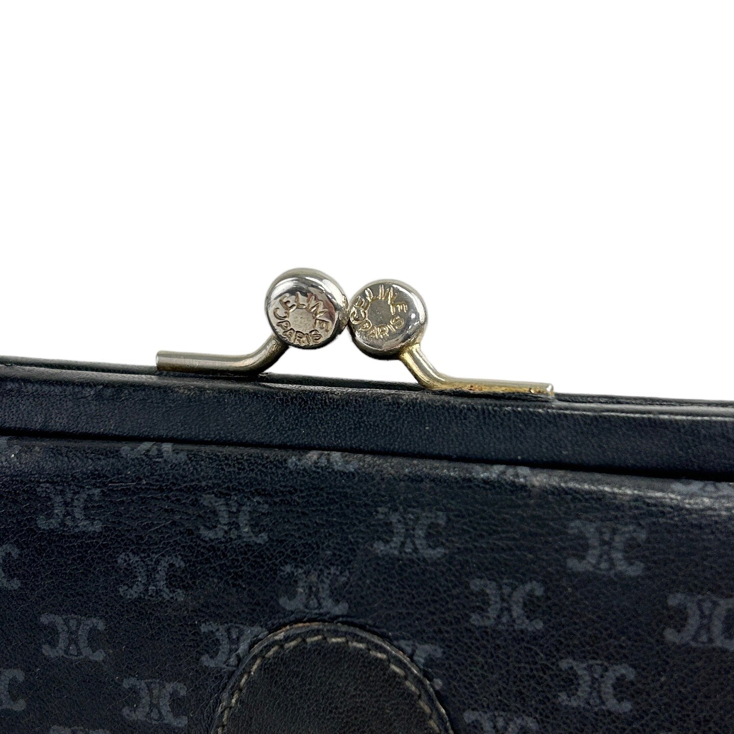 CELINE Macadam Triomphe Metal Clasp Folded Wallet Black Vintage atgwbh