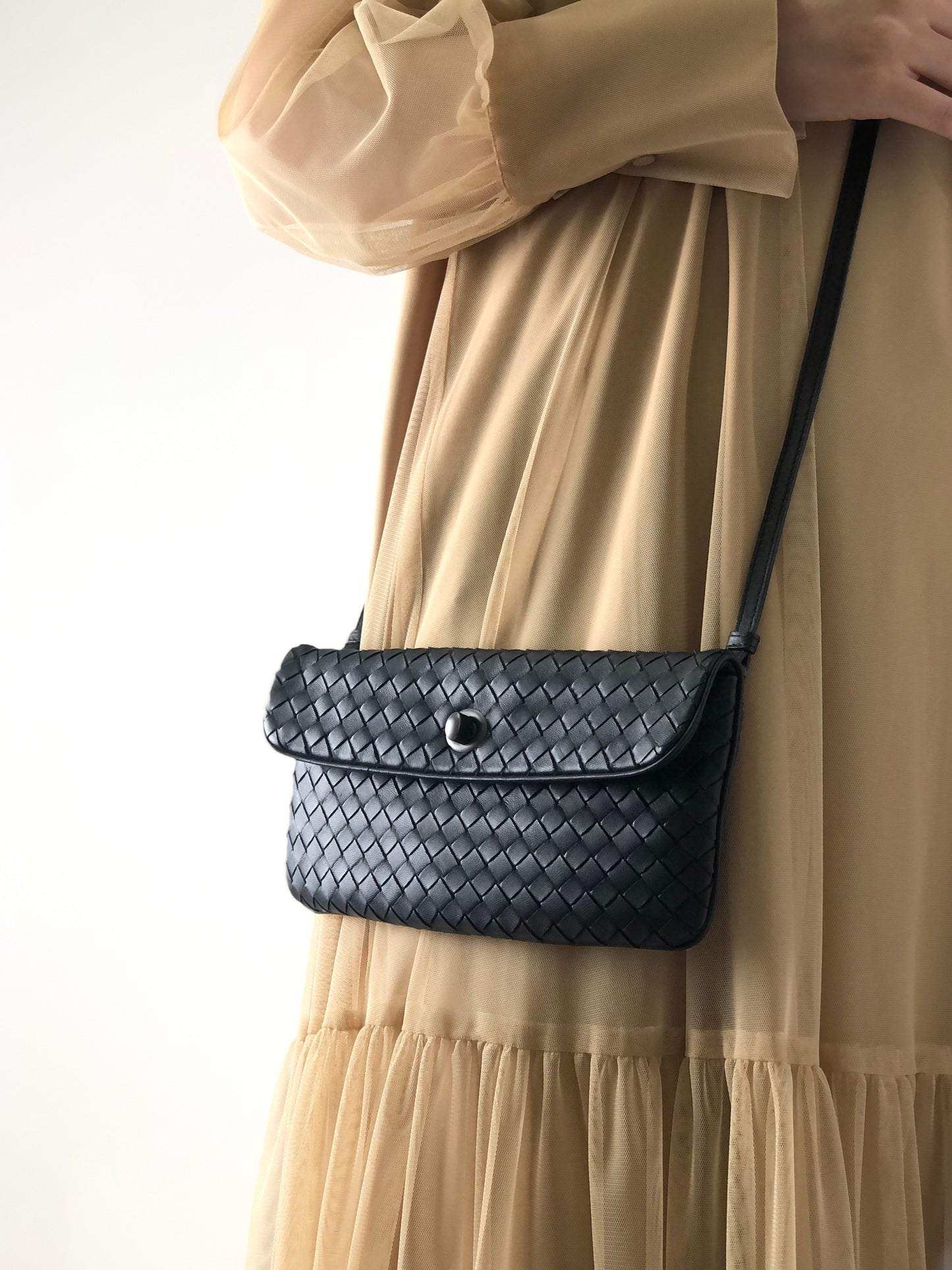 Bottega Veneta Intrecciato Turn Lock Leather Shoulder bag Black Vintage 6wyyt2