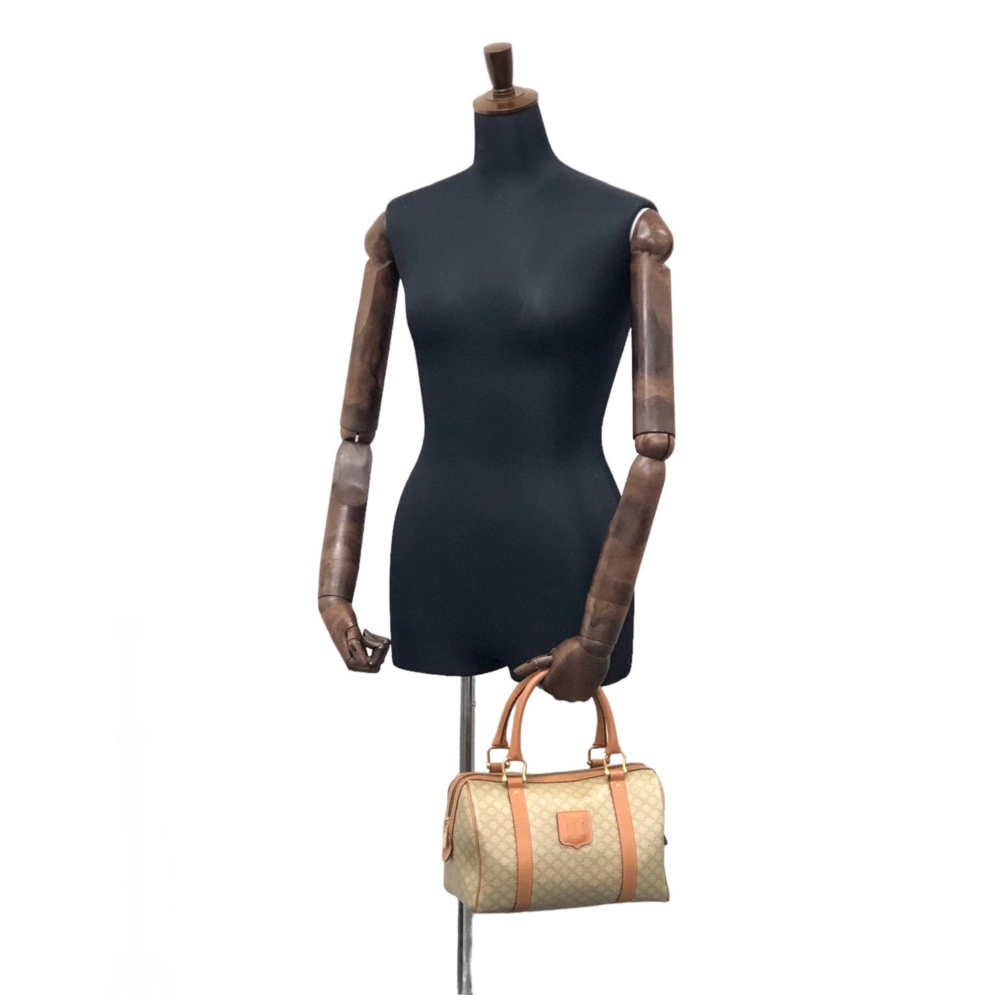 CELINE Macadam Blason Handbag Boston bag Beige Vintage 5s6c26