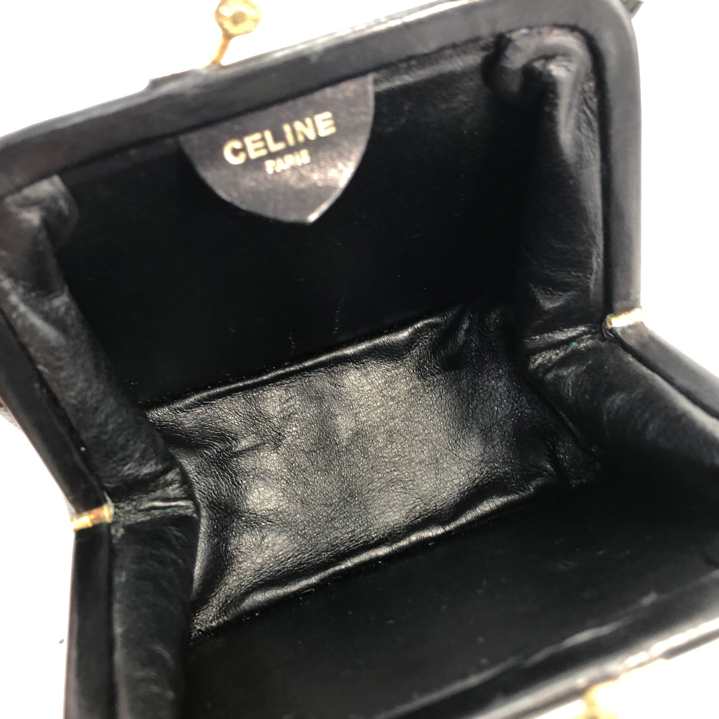 CELINE Triomphe Logo Motif Leather Shoulder bag Black Vintage tara68