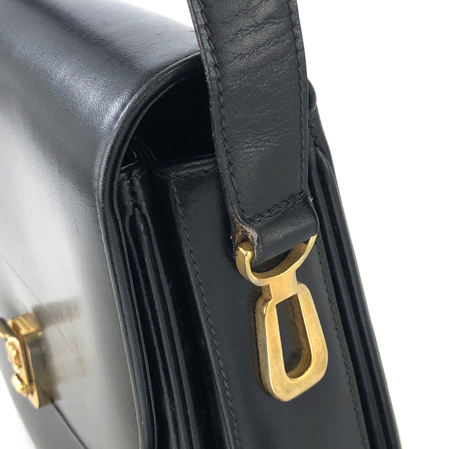 CELINE Triomphe Leather Two-way Handbag Shoulder bag Black Vintage eykfkf