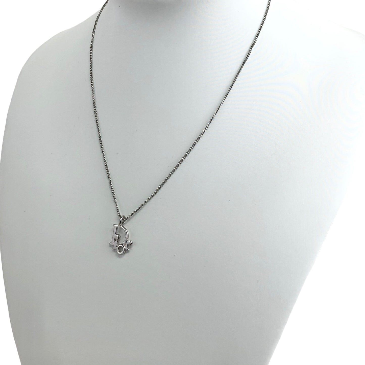 Christian Dior DIOR Logo Necklace Silver Vintage nnhi2n