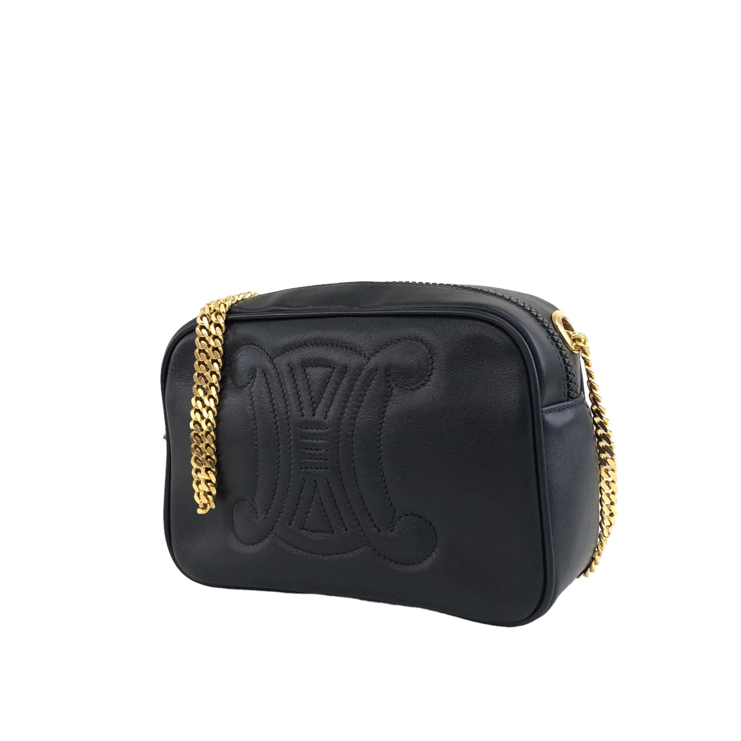 CELINE Triomphe 皮革鏈條單肩包 黑色 復古 jigb5w