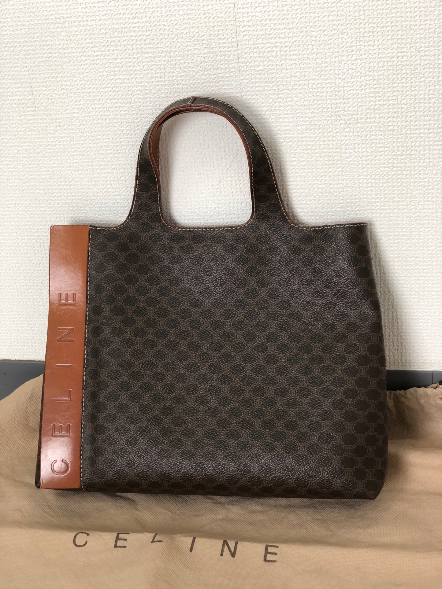 CELINE Macadam Logo Handbag Brown Vintage j4guu8
