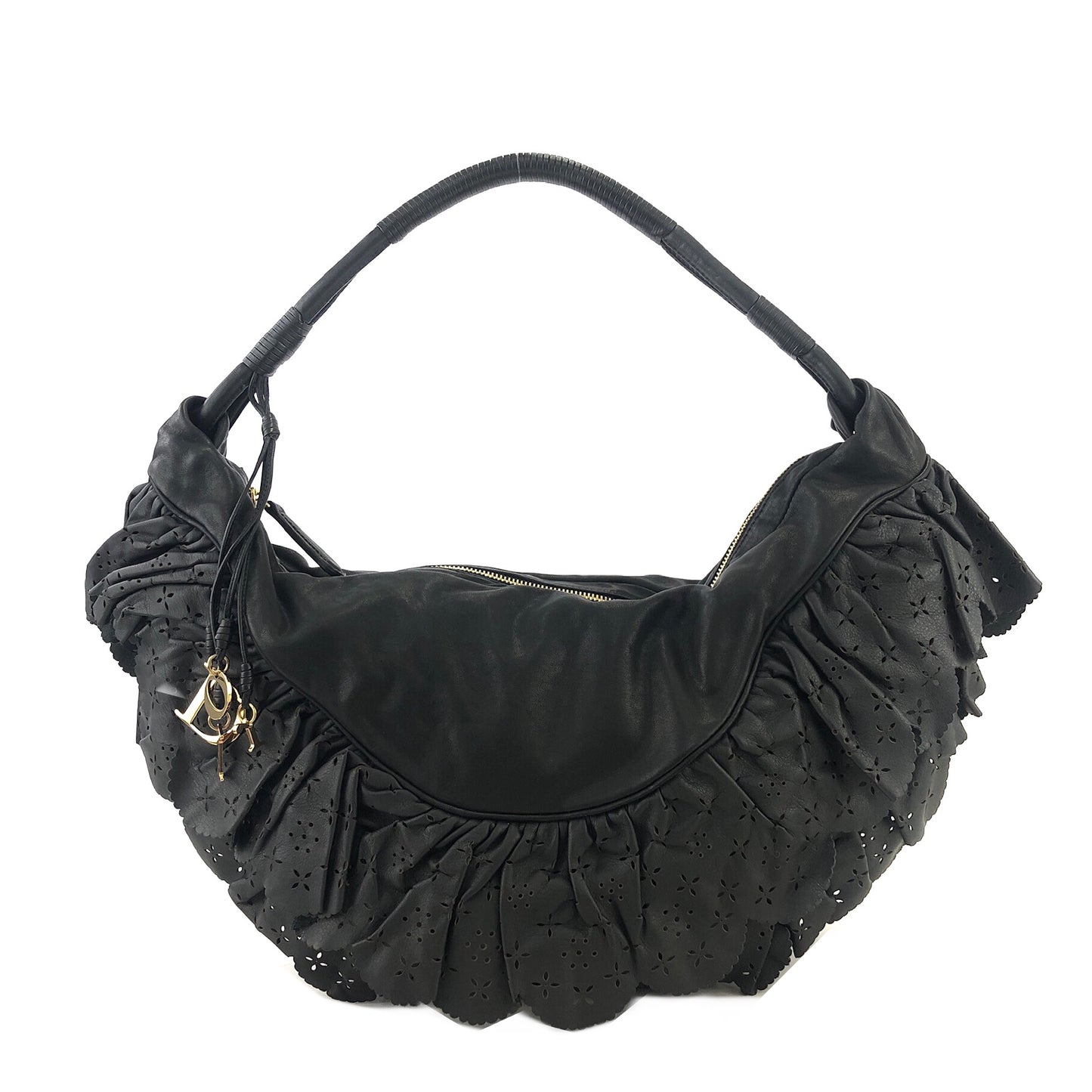 Christian Dior Logo Charm Cut Out Leather Handbag Shoulder bag Black Vintage 54pzak