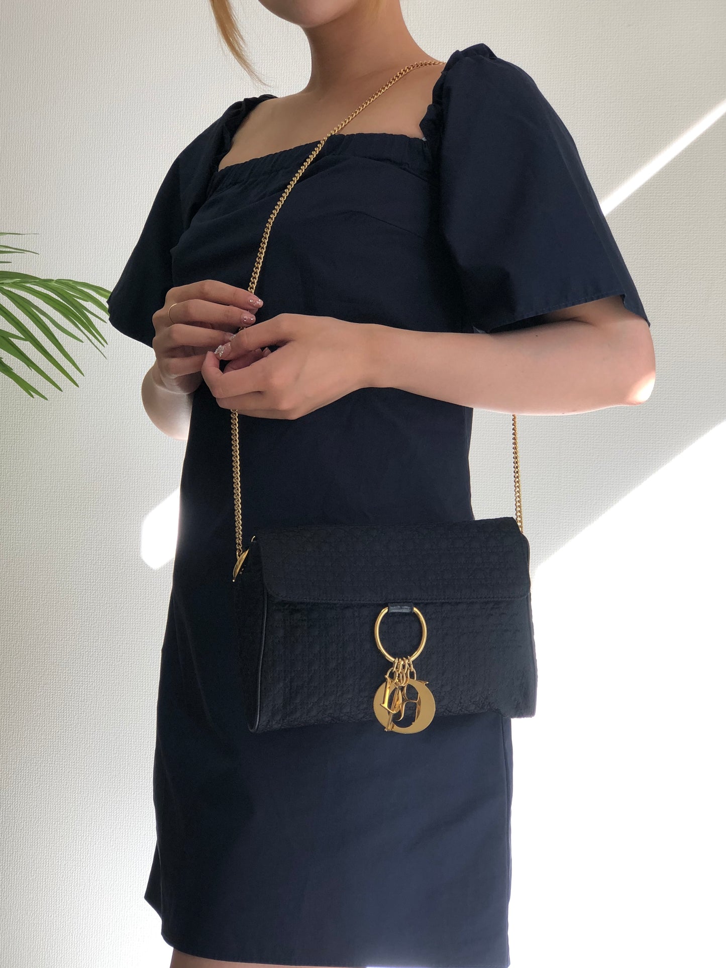 Christian Dior Cannage Logo Charm Nylon Chain Shoulder bag Navy Vintage i7uukd