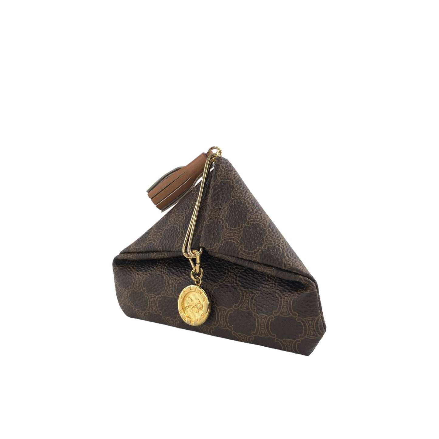 CELINE Macadam Horse Carriage Triangle Coin Purse Brown Vintage wgai4s