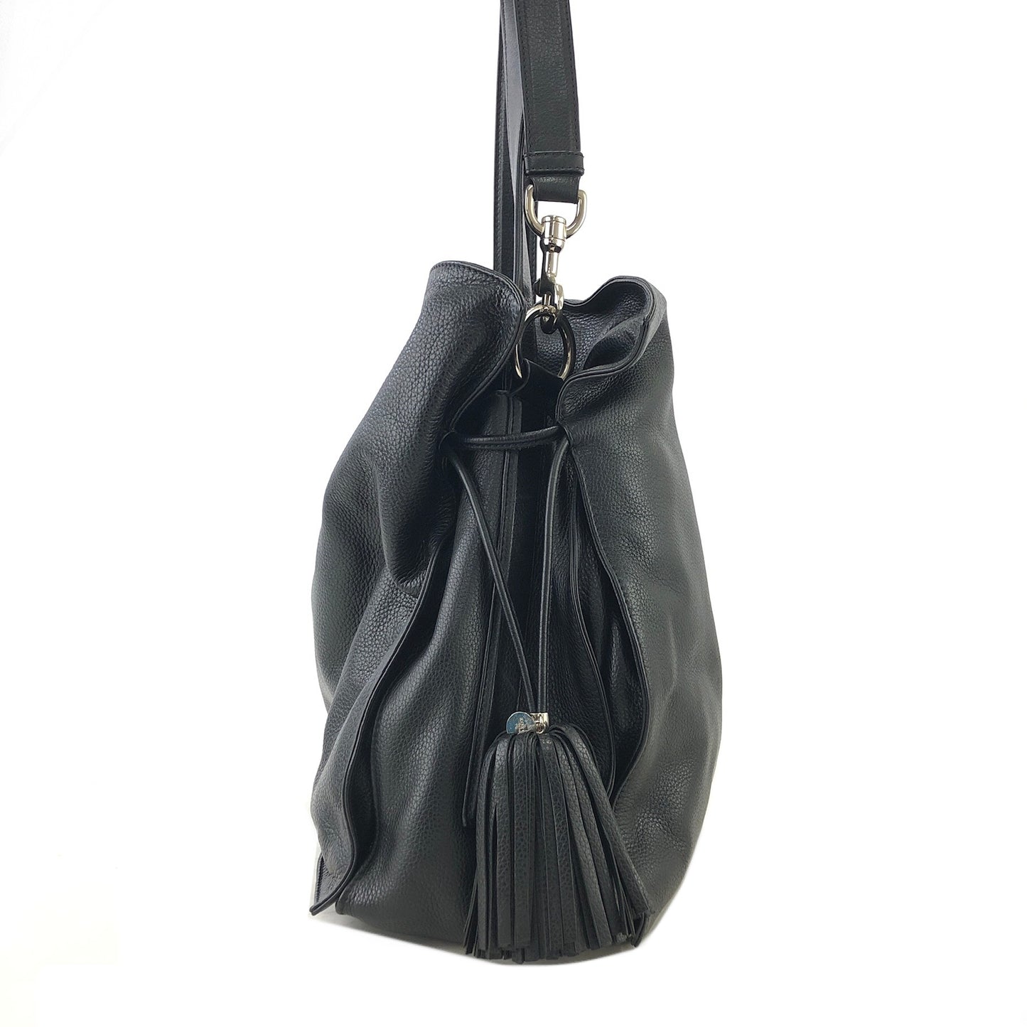 LOEWE Flamenco Tassel Anagram Leather Drawstring Crossbody Shoulder bag Black Vintage a858nd