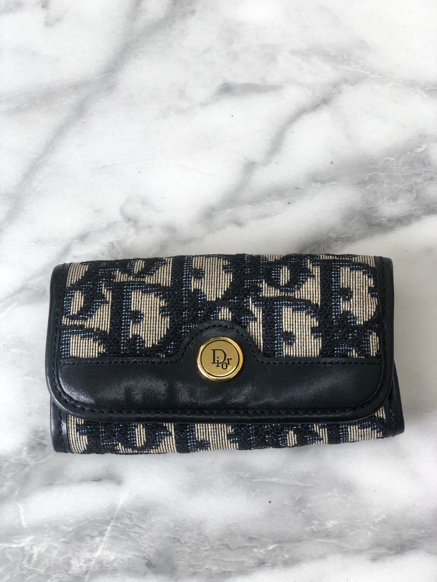 Christian Dior Trotter Jacquard Leather Key Case Navy Vintage i8hs8t