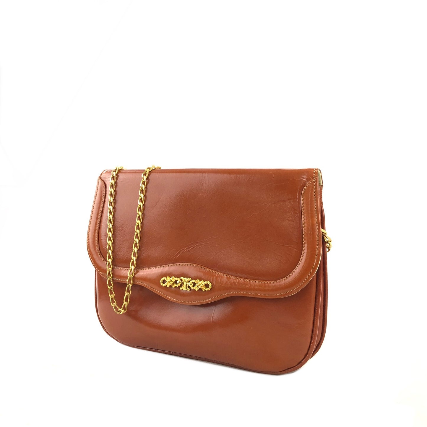 CELINE Triomphe Chain Leather Shoulder bag Brown Vintage tbugmc