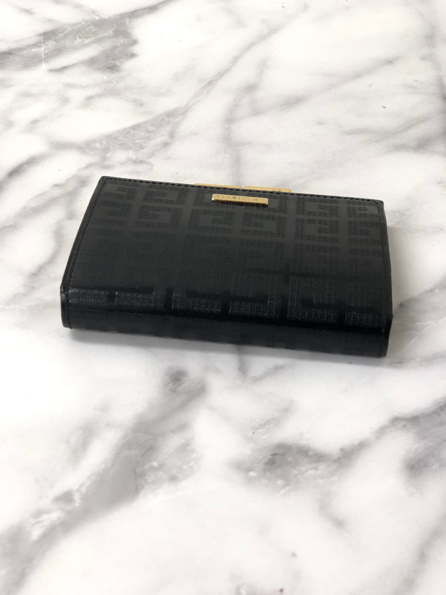 GIVENCHY 標誌皮革金屬扣零錢包黑色復古 mgpg7x