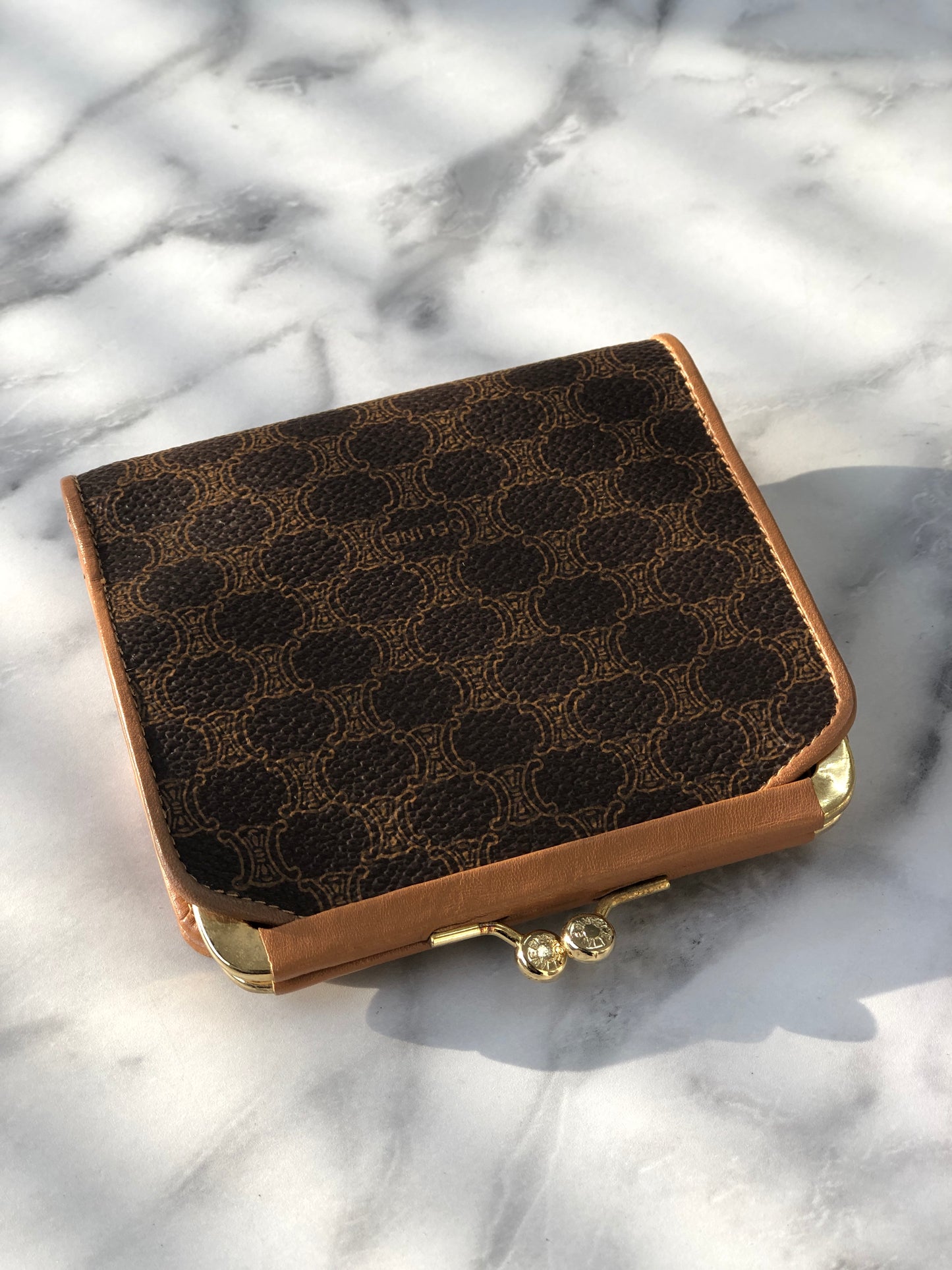 CELINE Macadam Blason Metal Clasp Folded Wallet Brown Vintage u7djjc