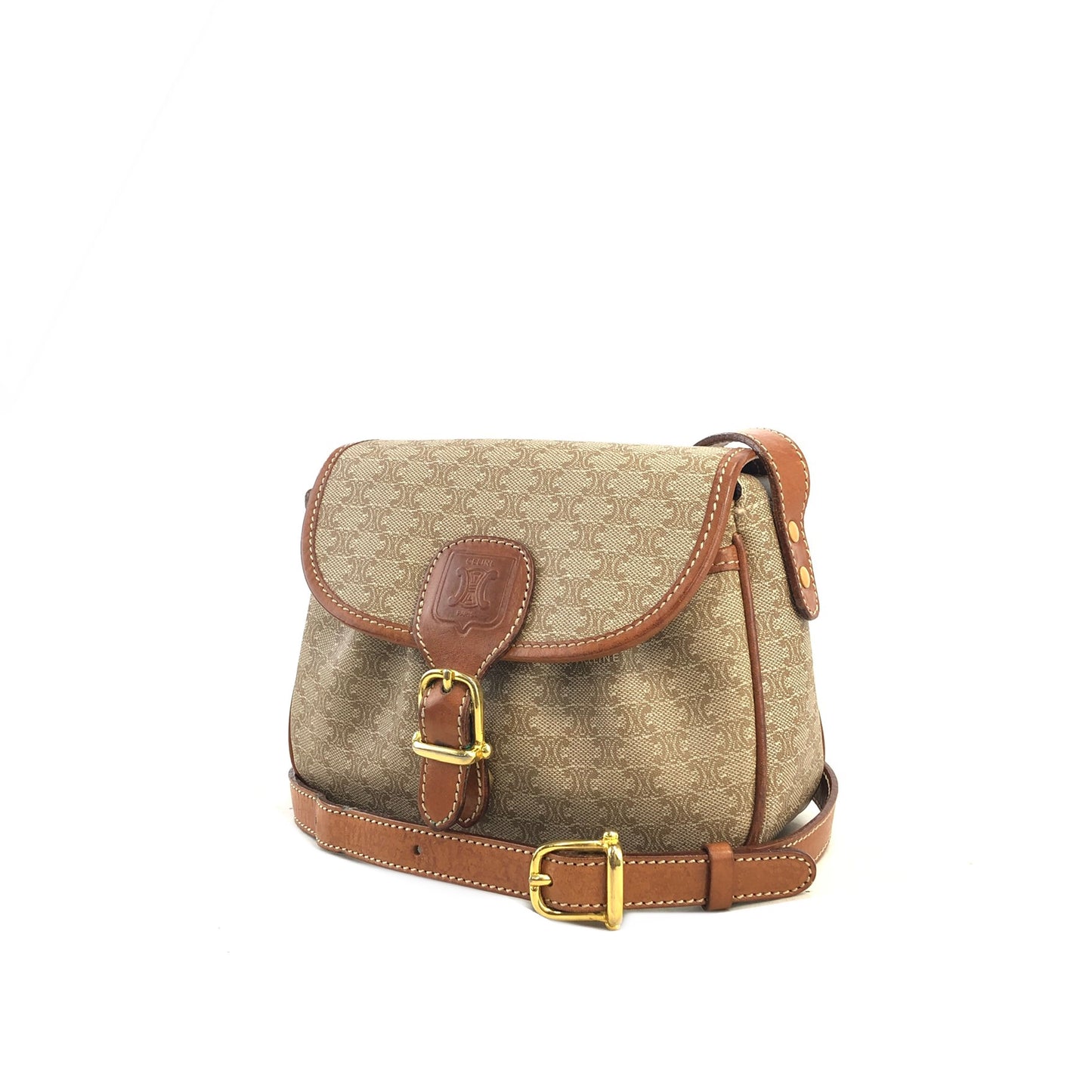 CELINE Macadam PVC Leather Shoulder bag Beige Vintage 7ujw66
