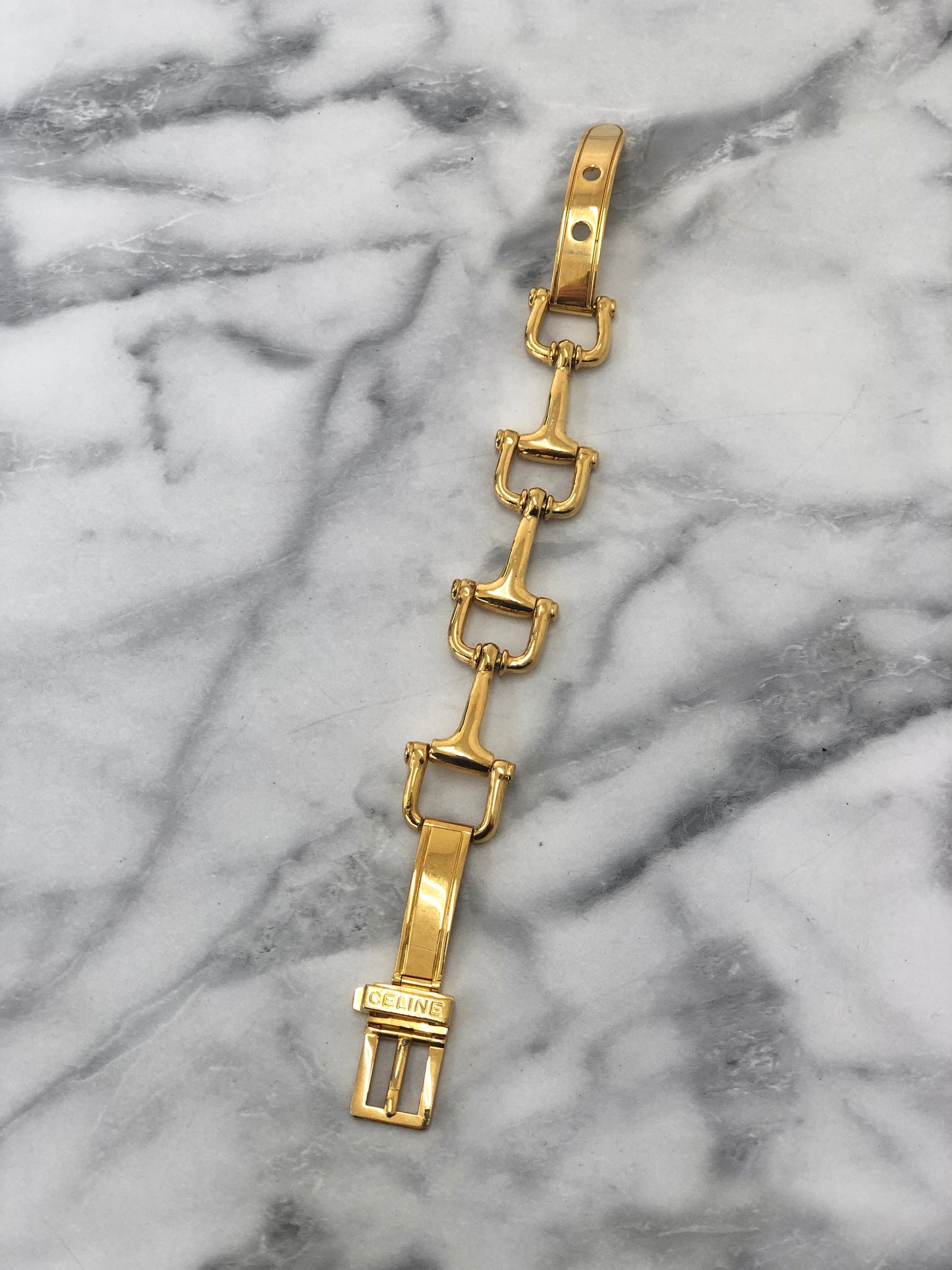 CELINE Horse Bit Bracelet Gold Vintage xyd5rw