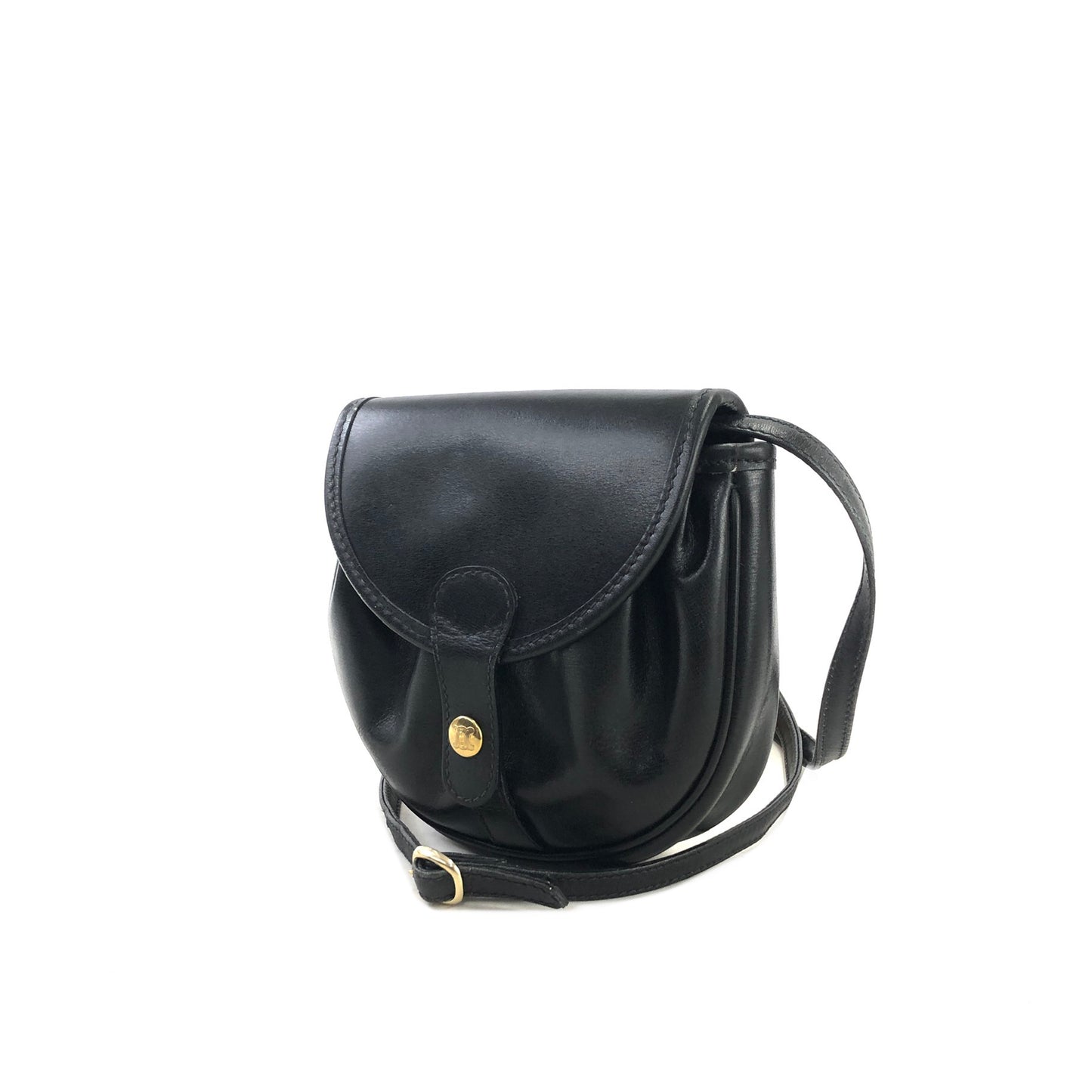 CELINE Triomphe Leather Round Small Crossbody Shoulder bag Black Vintage xkurbg