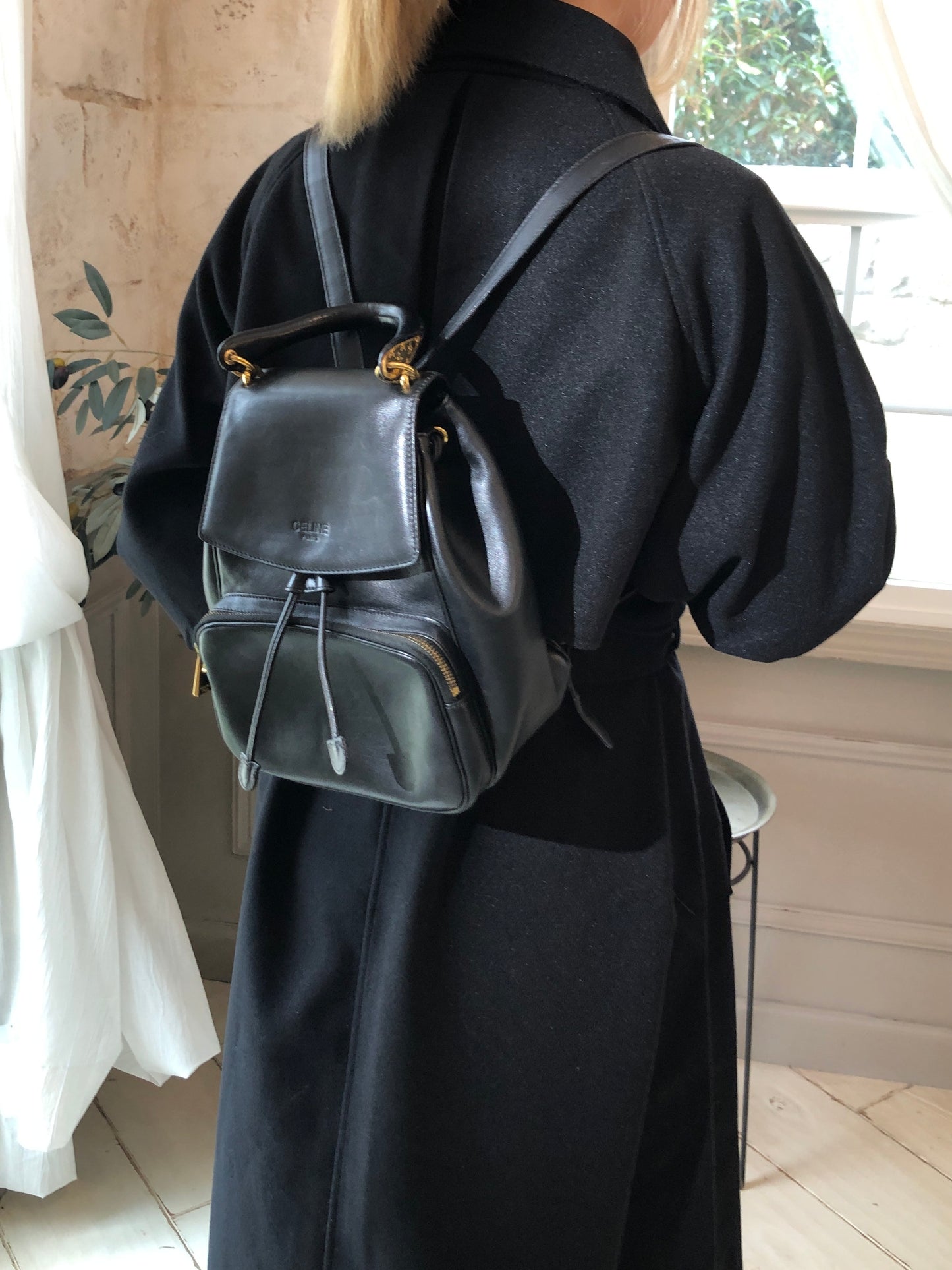 CELINE Starball Logo Leather Backpack Black Vintage jn25uf