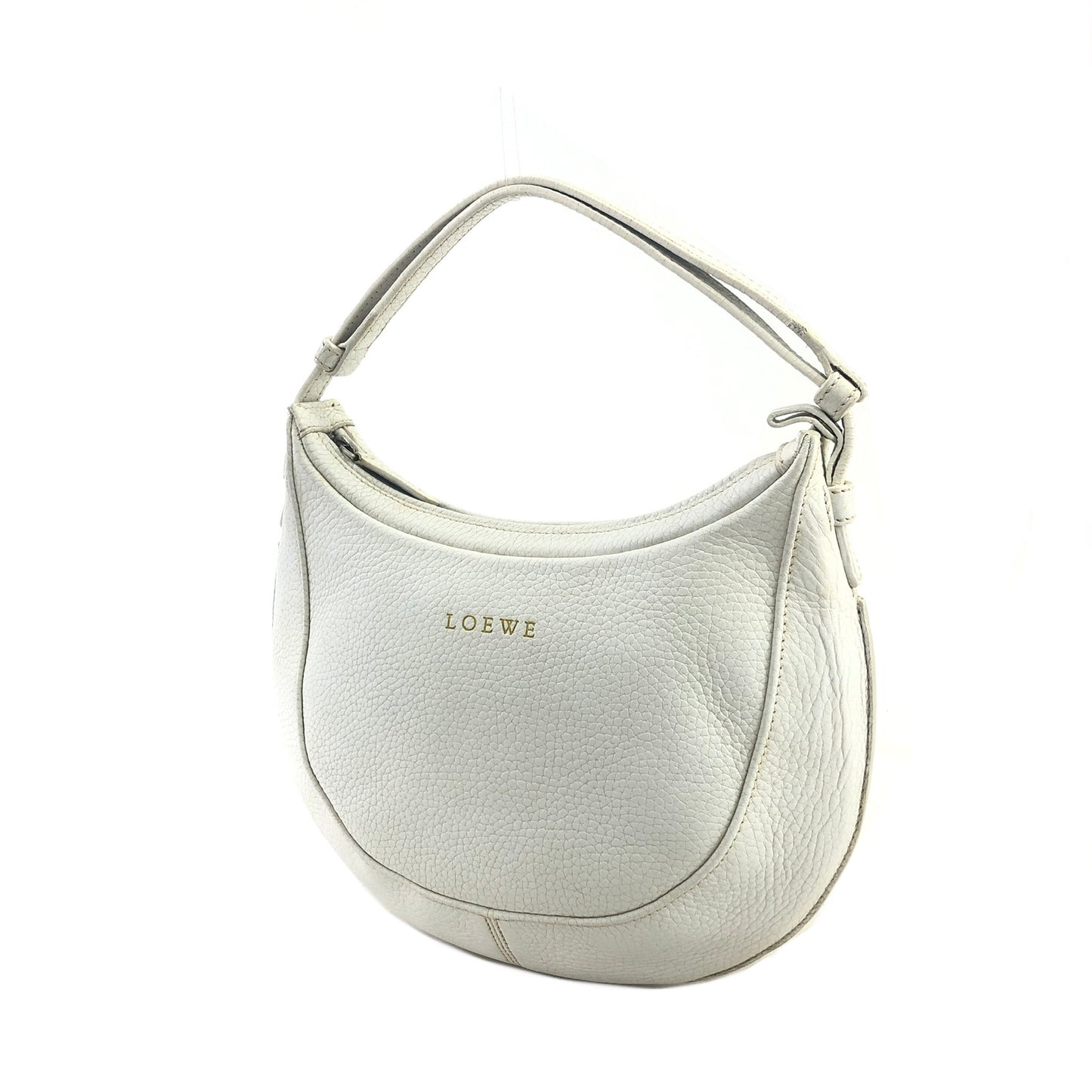 LOEWE Logo Motif Embossed Leather Handbag Hobobag White Vintage 2rsgb7