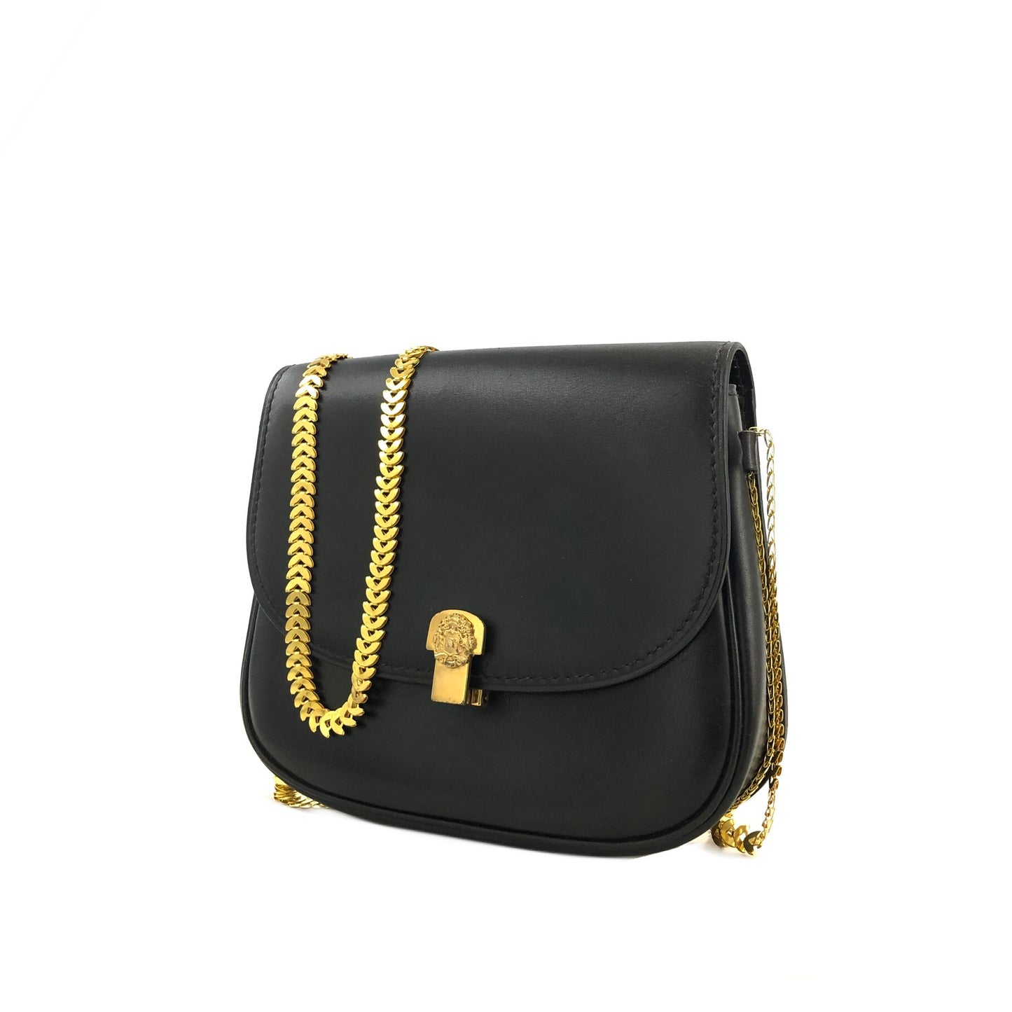 CELINE Triomphe Emblem Chain Leather Crossbody Shoulder bag Black Vintage r36nr8