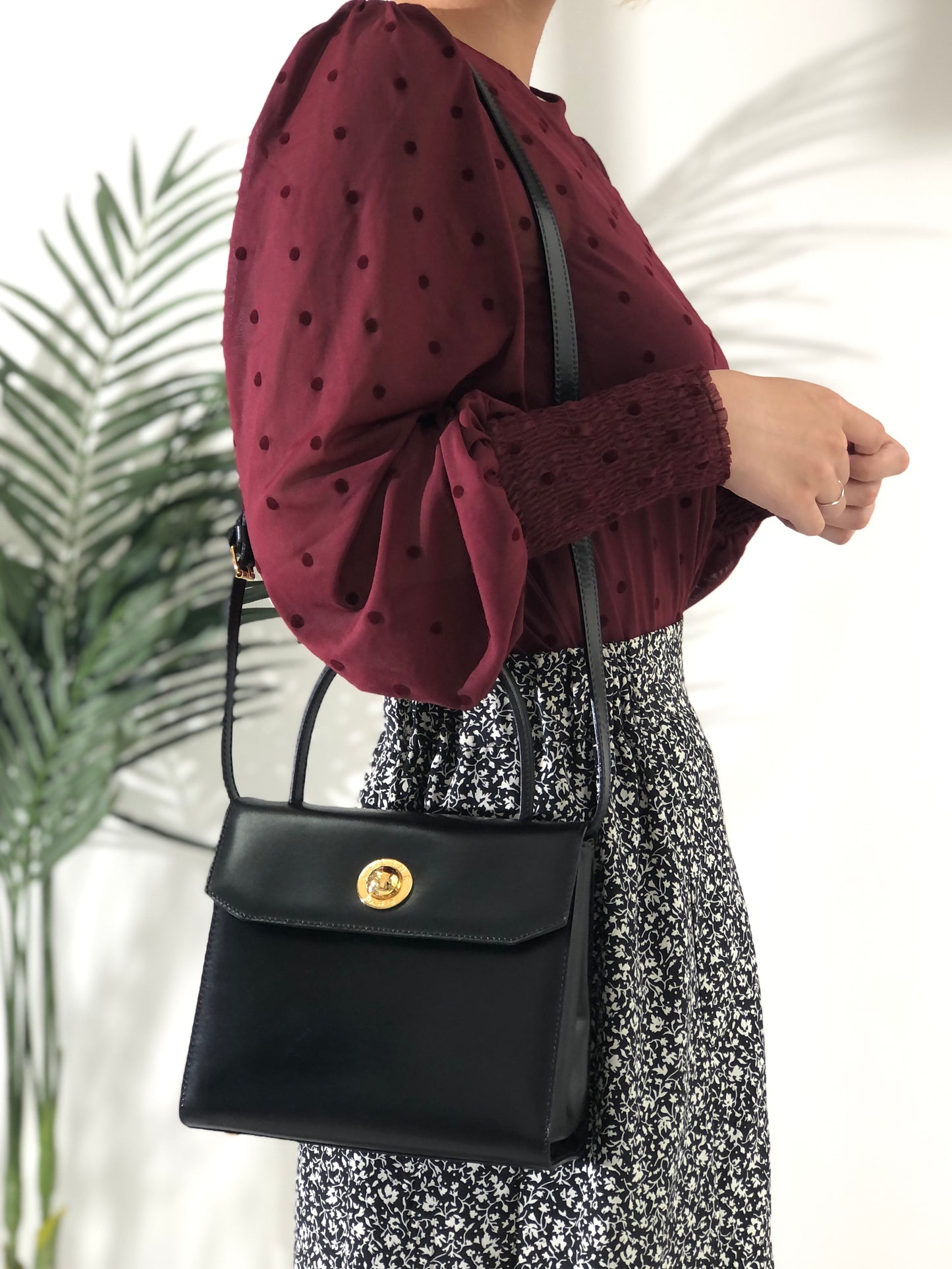 CELINE Starball 皮革兩用手提包單肩包黑色復古 jrwffj