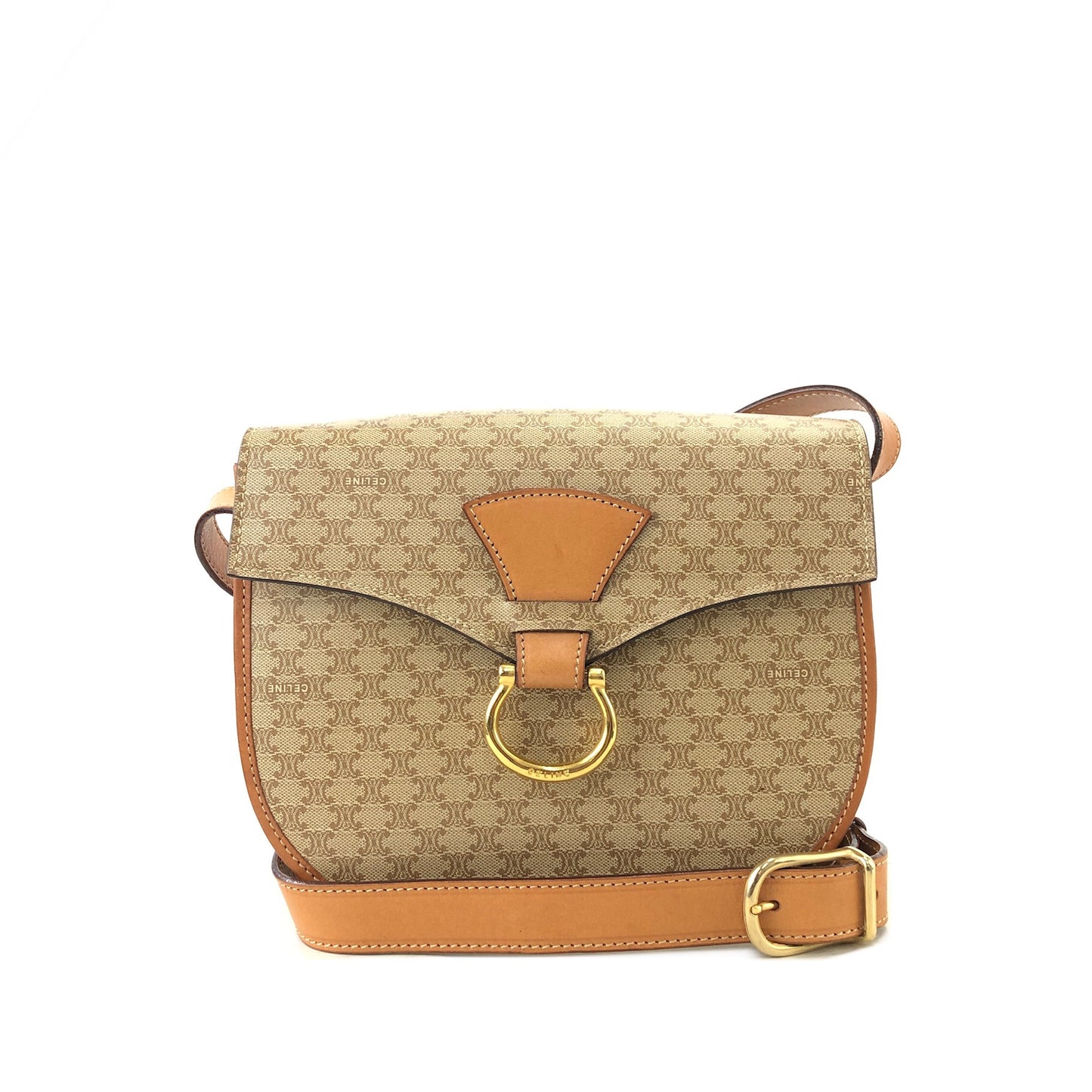 CELINE Macadam Gancini Crossbody Shoulder bag Beige Vintage kx4dhy