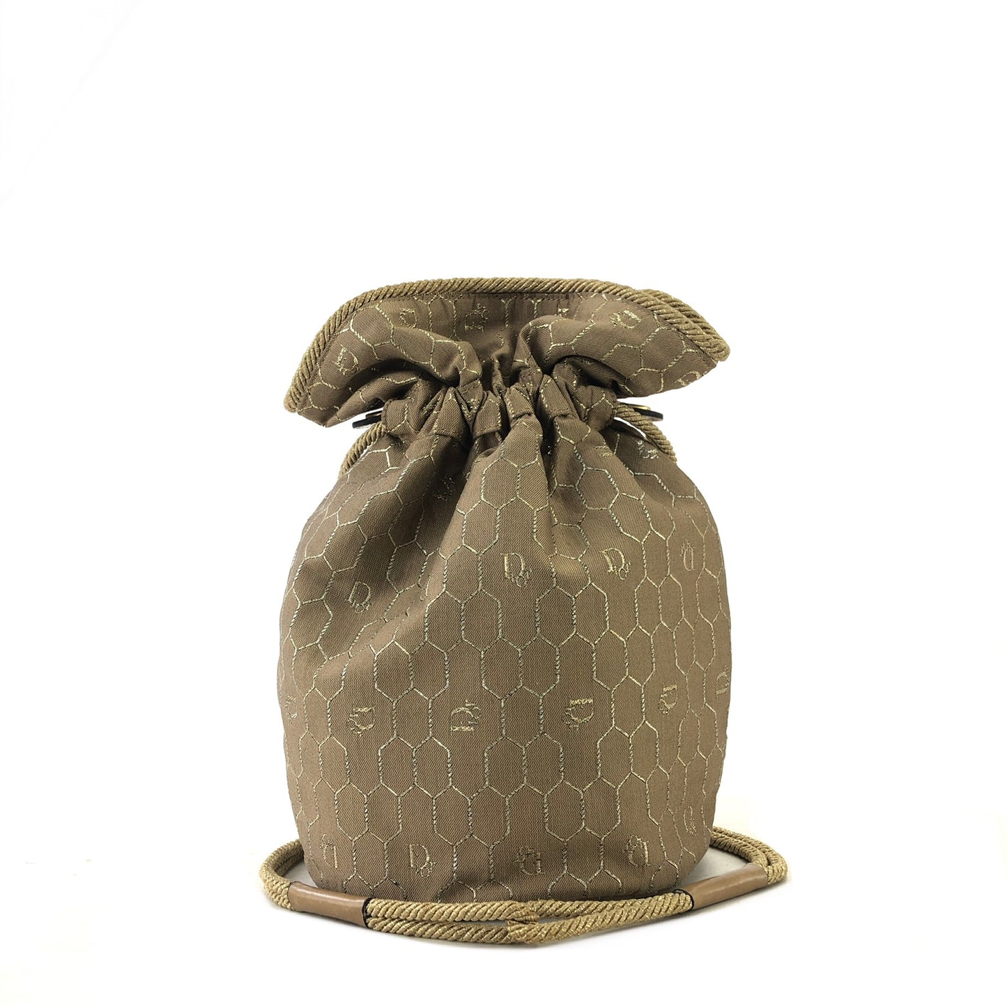 Christian Dior Honeycomb Pattern Nylon Drawstring Crossbody Shoulder bag Beige Vintage aiss5h